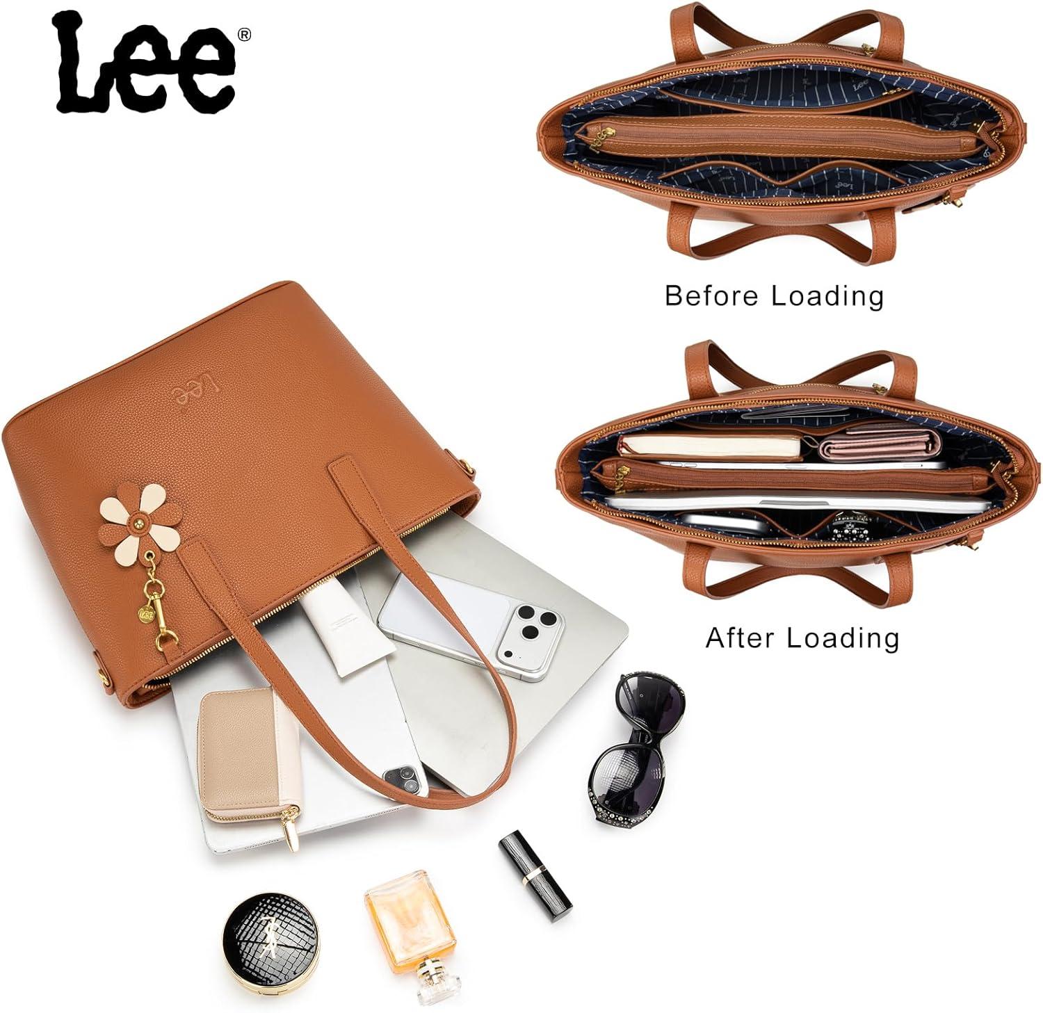 imageLee Large Tote Bag for Women Shoulder Bag Crossbody Satchel Purses Casual Handbag for Work Dating Birthday GiftsBrown