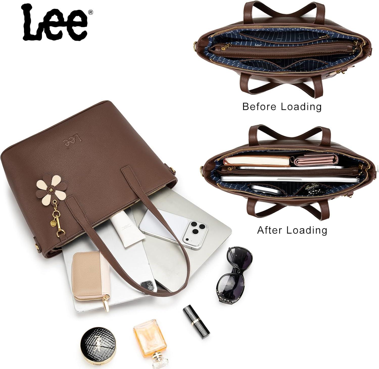imageLee Large Tote Bag for Women Shoulder Bag Crossbody Satchel Purses Casual Handbag for Work Dating Birthday GiftsCoffee