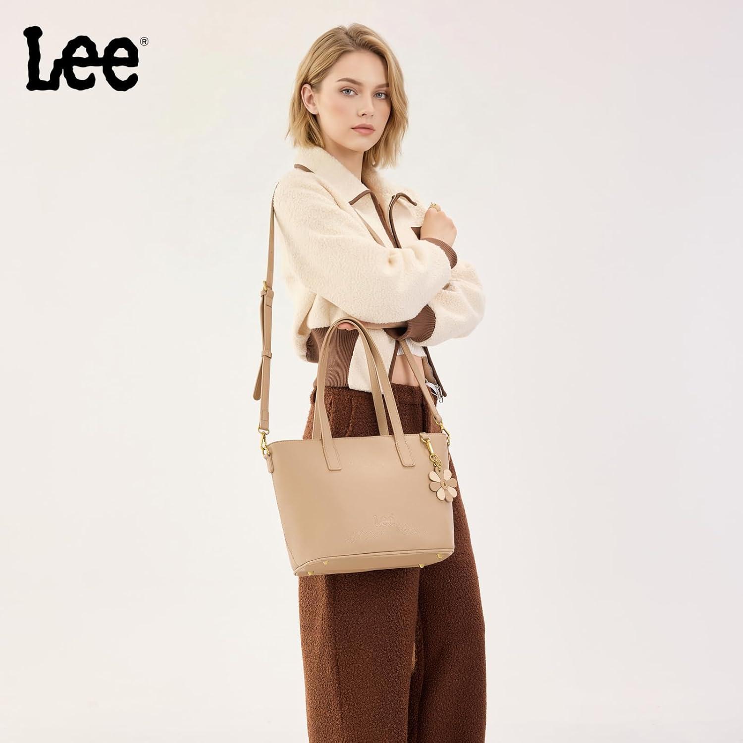 imageLee Large Tote Bag for Women Shoulder Bag Crossbody Satchel Purses Casual Handbag for Work Dating Birthday GiftsKhaki