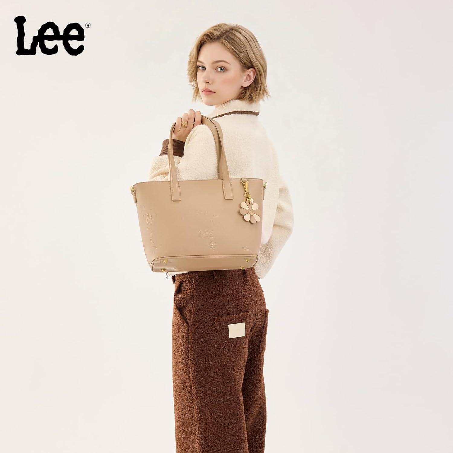 imageLee Large Tote Bag for Women Shoulder Bag Crossbody Satchel Purses Casual Handbag for Work Dating Birthday GiftsKhaki