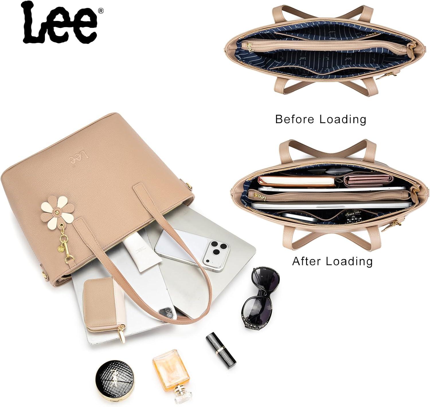 imageLee Large Tote Bag for Women Shoulder Bag Crossbody Satchel Purses Casual Handbag for Work Dating Birthday GiftsKhaki