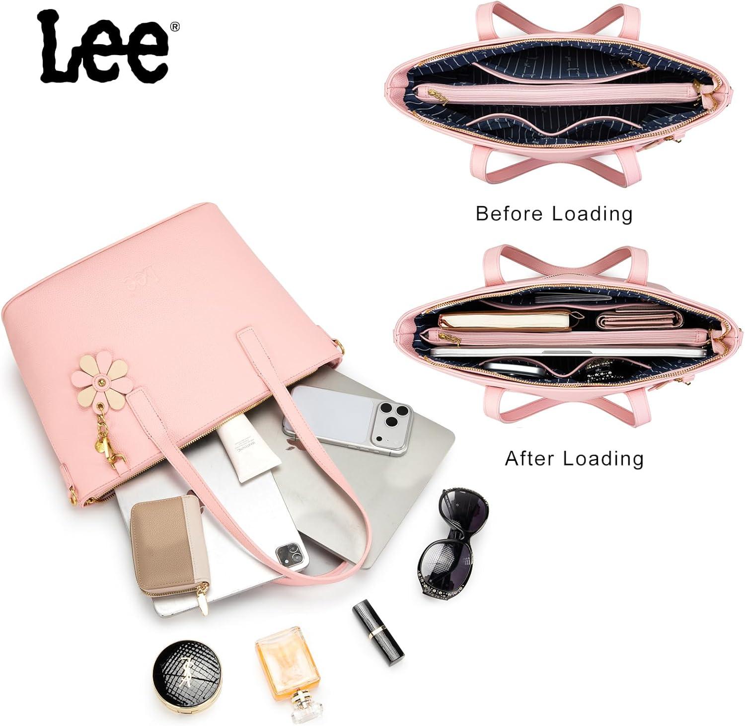imageLee Large Tote Bag for Women Shoulder Bag Crossbody Satchel Purses Casual Handbag for Work Dating Birthday GiftsPink