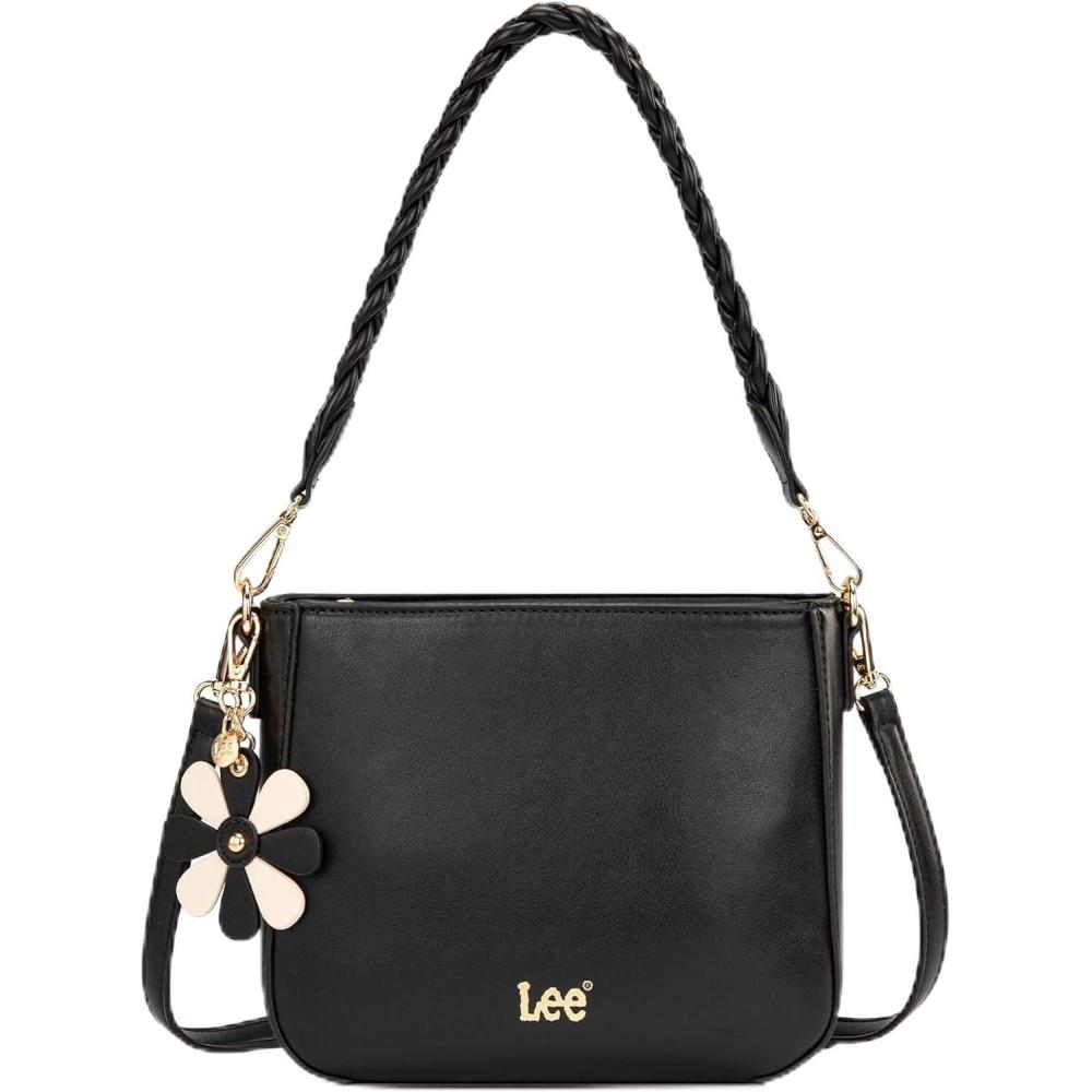 imageLee Womens Small Convertible Shoulder Handbag Lightweight Purse with 2 Removable Straps amp Zipper for Daily Travel amp WorkBlack