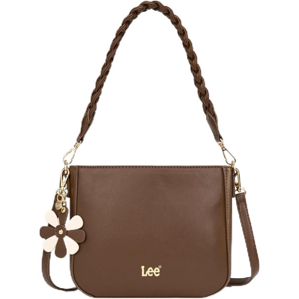 imageLee Womens Small Convertible Shoulder Handbag Lightweight Purse with 2 Removable Straps amp Zipper for Daily Travel amp WorkBrown
