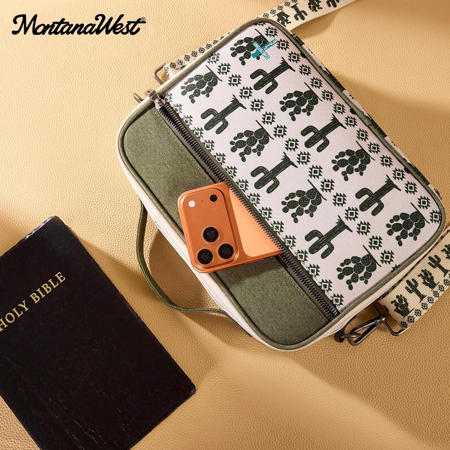 imageMontana West Bible Covers for Women Men with Leather Bookmark Carrying Book Case Church Bag Outdoor ProtectiveCacti Print