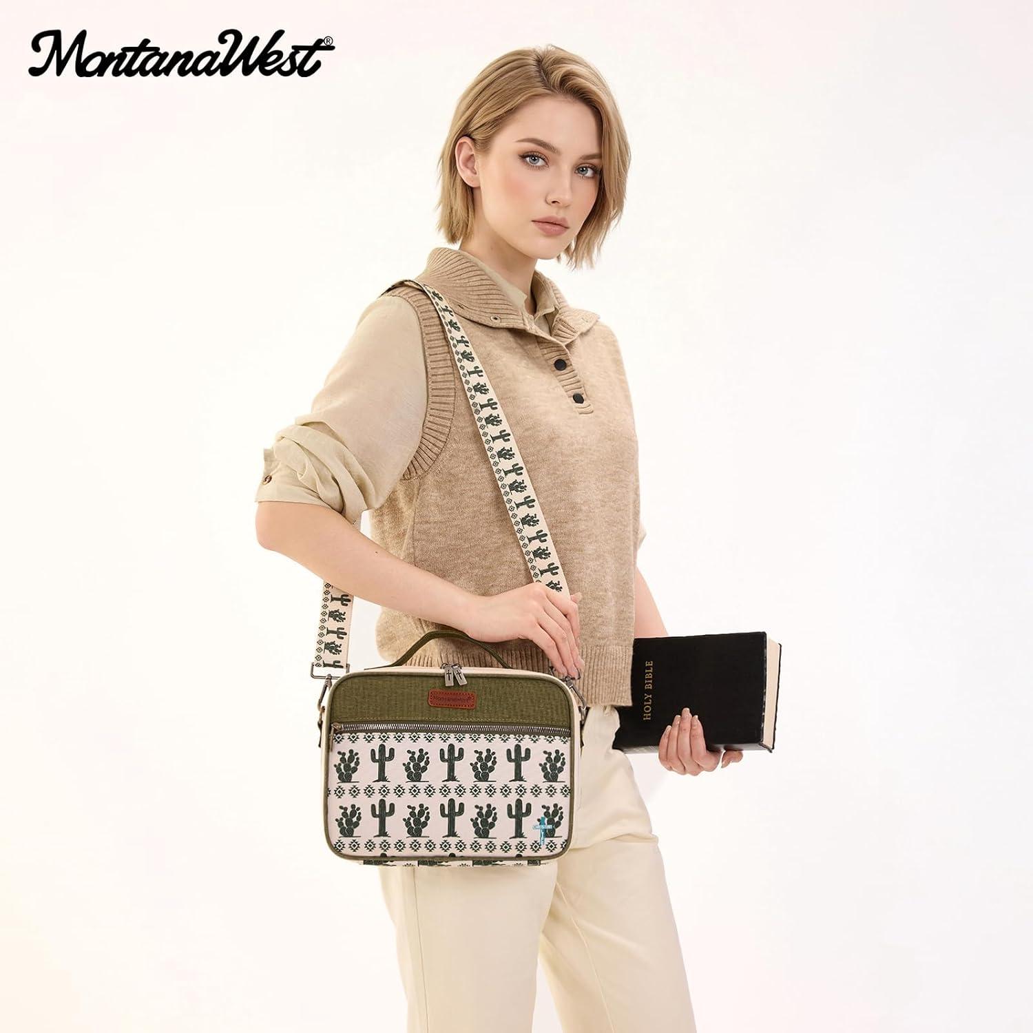 imageMontana West Bible Covers for Women Men with Leather Bookmark Carrying Book Case Church Bag Outdoor ProtectiveCacti Print