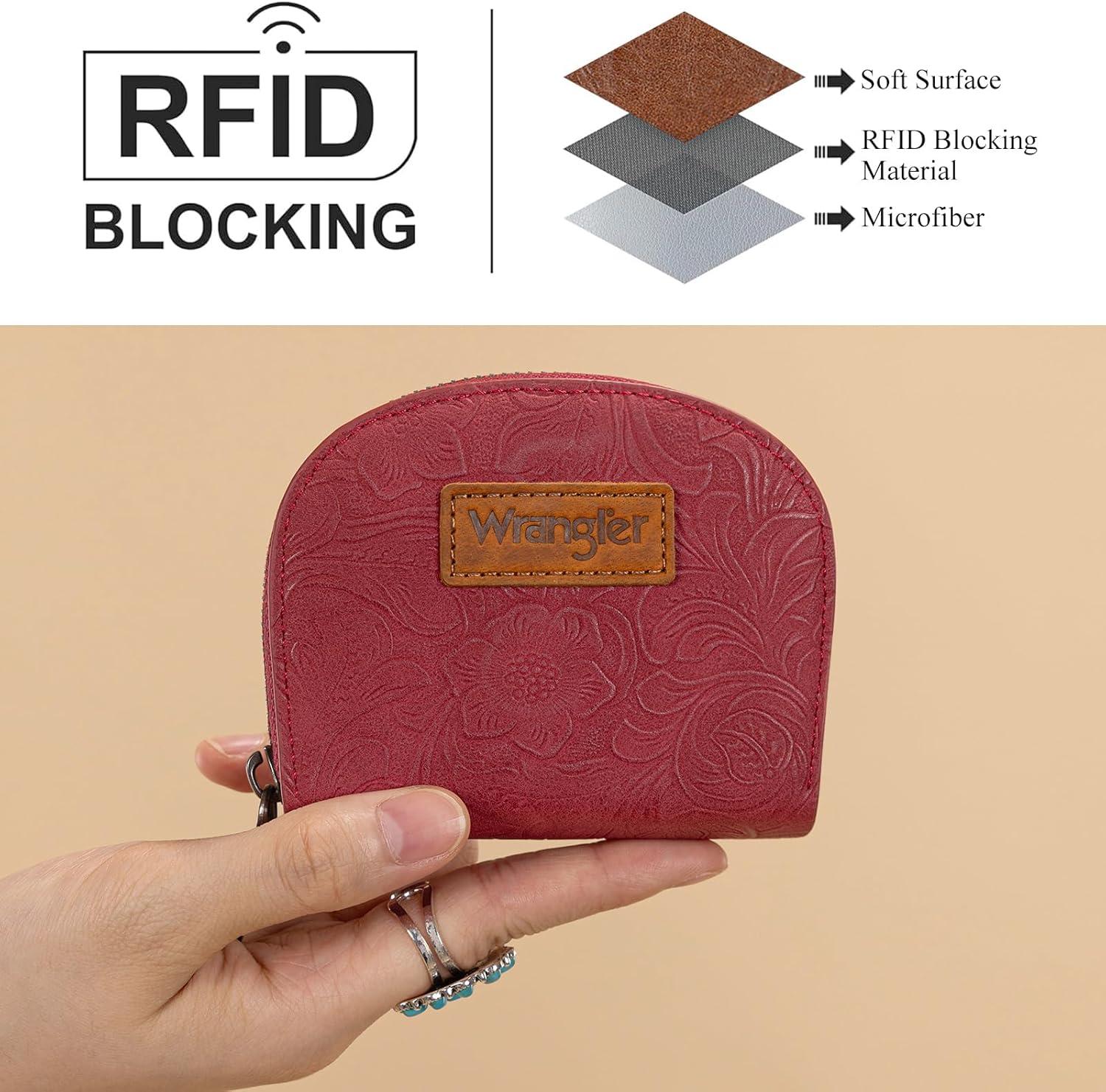 imageMontana West Wrangler Small Keychain Wallet for Women RFID Blocking Credit Card Holder Floral Tooling Coin Purse Brown WG338W1021BRA Floral Burgundy