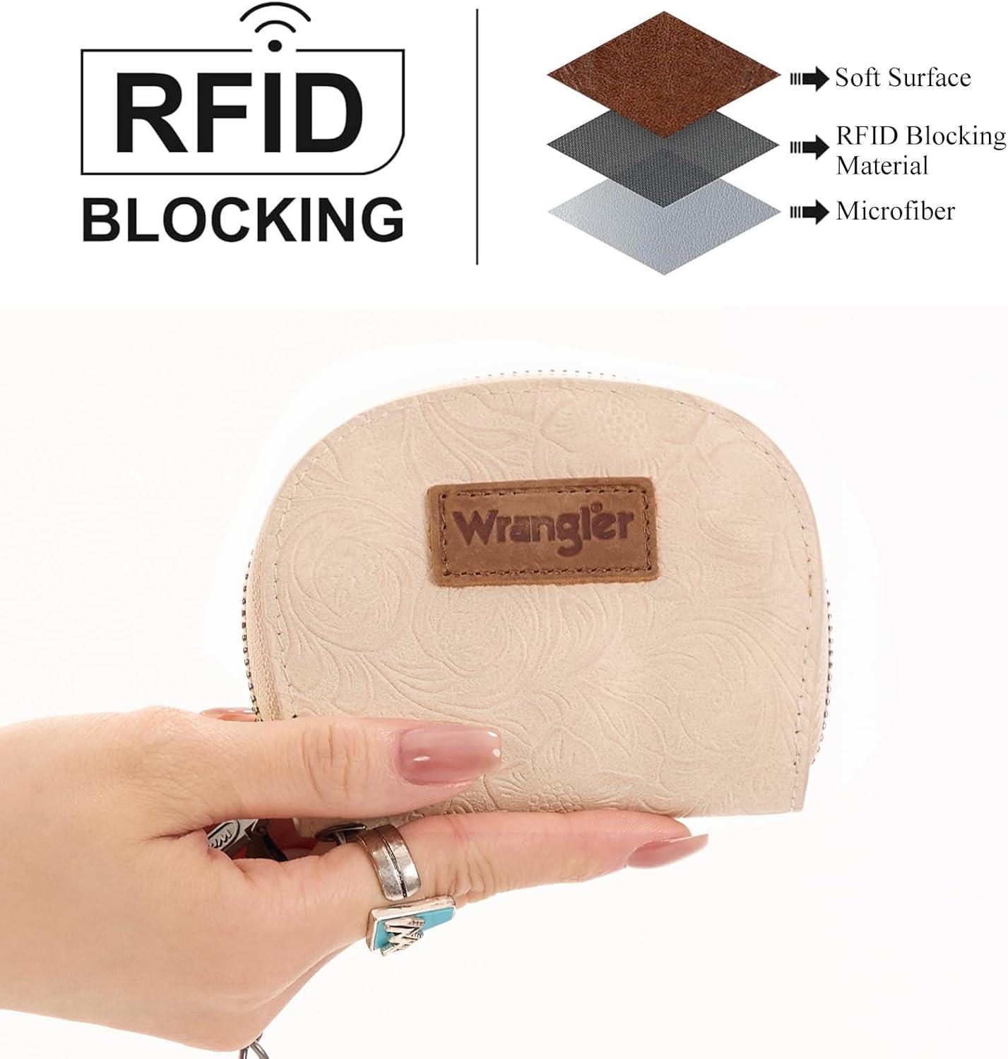 imageMontana West Wrangler Small Keychain Wallet for Women RFID Blocking Credit Card Holder Floral Tooling Coin Purse Brown WG338W1021BRFloral Beige with Keychain