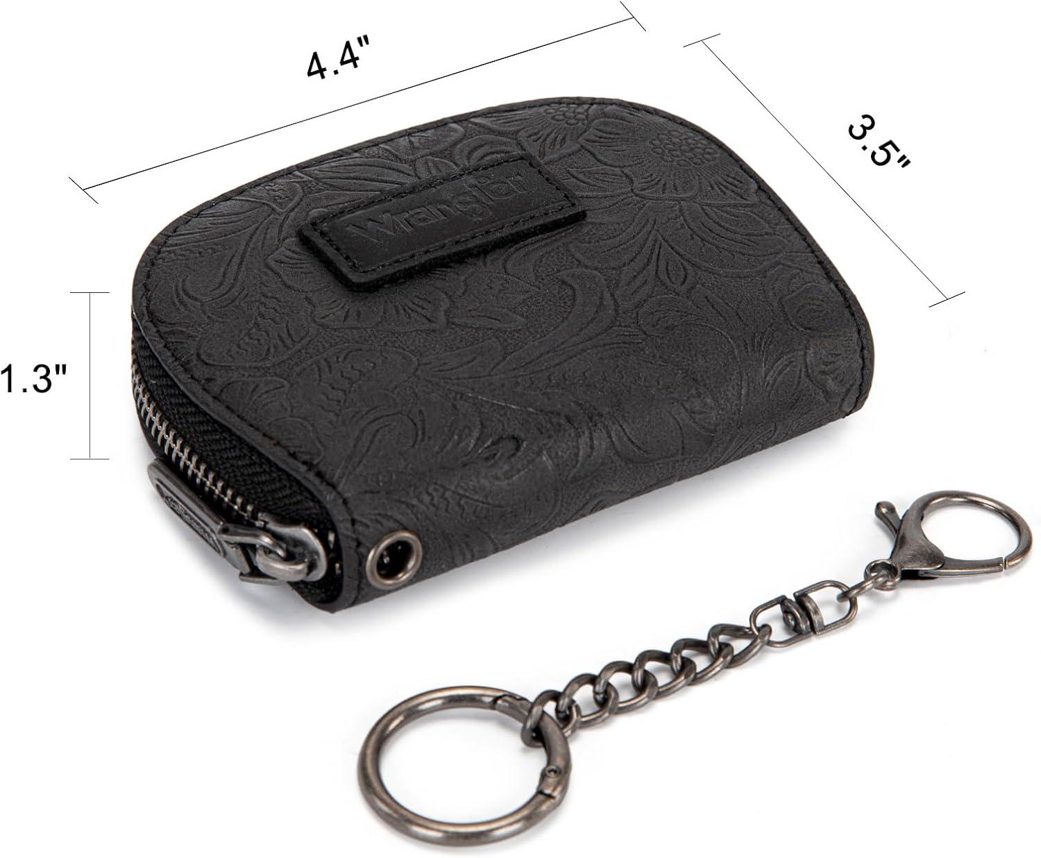 imageMontana West Wrangler Small Keychain Wallet for Women RFID Blocking Credit Card Holder Floral Tooling Coin Purse Brown WG338W1021BRFloral Black with Keychain