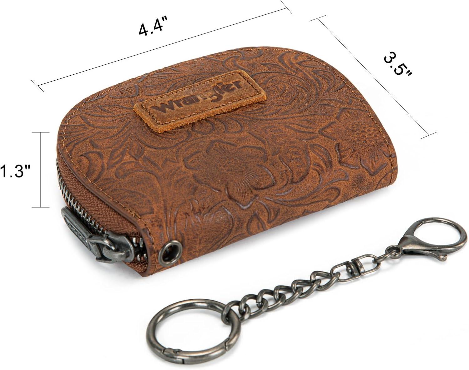 imageMontana West Wrangler Small Keychain Wallet for Women RFID Blocking Credit Card Holder Floral Tooling Coin Purse Brown WG338W1021BRFloral Brown with Keychain