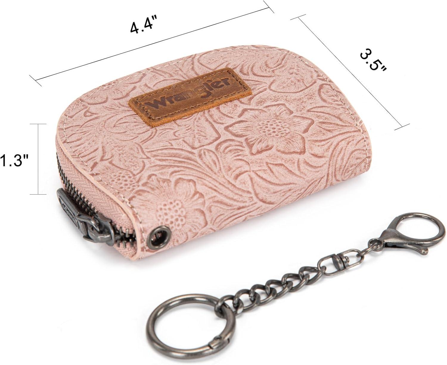 imageMontana West Wrangler Small Keychain Wallet for Women RFID Blocking Credit Card Holder Floral Tooling Coin Purse Brown WG338W1021BRFloral Dark Pink with Keychain