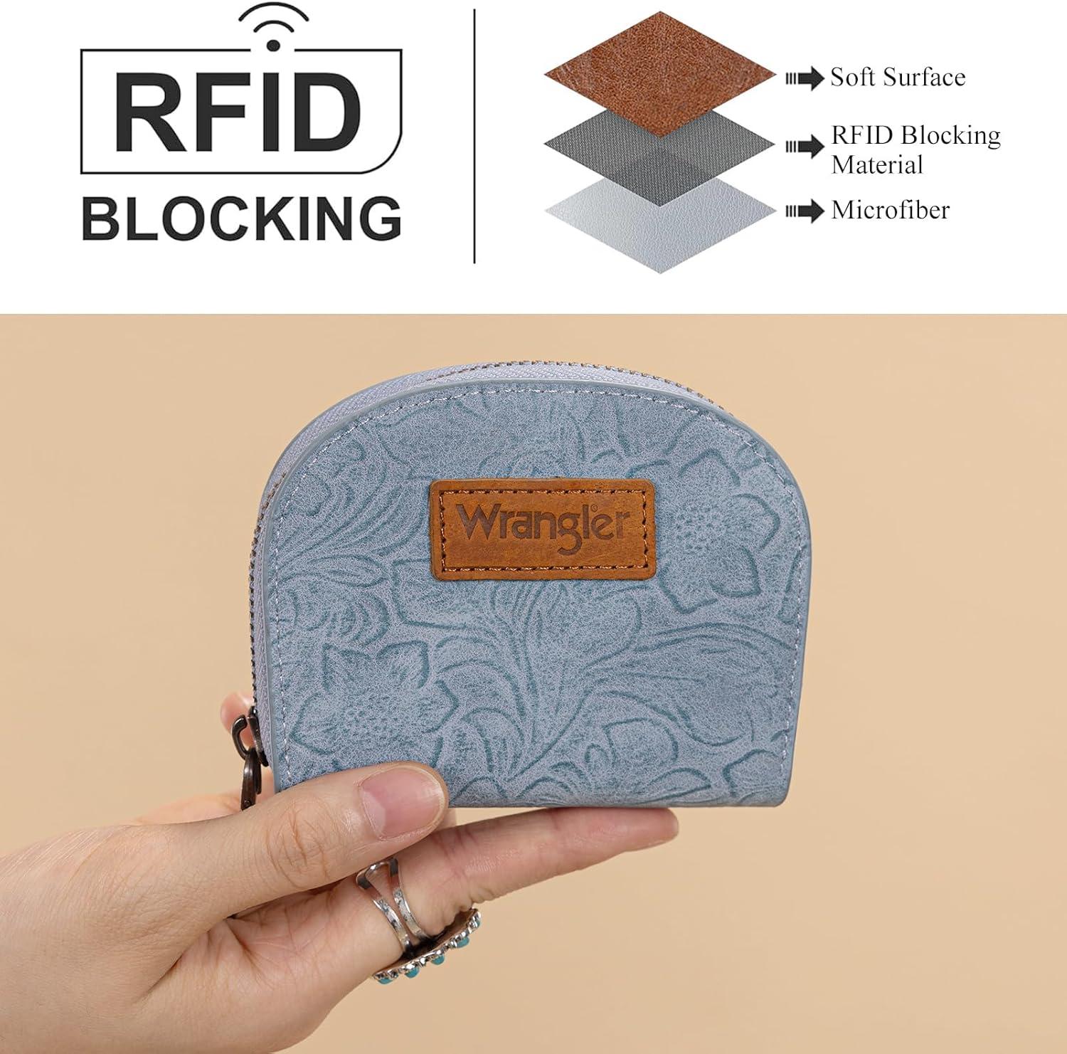 imageMontana West Wrangler Small Keychain Wallet for Women RFID Blocking Credit Card Holder Floral Tooling Coin Purse Brown WG338W1021BRFloral Jean with Keychain