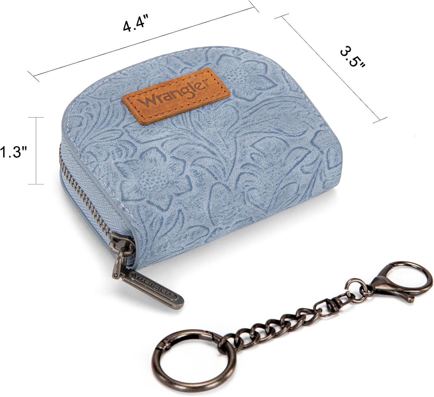 imageMontana West Wrangler Small Keychain Wallet for Women RFID Blocking Credit Card Holder Floral Tooling Coin Purse Brown WG338W1021BRFloral Jean with Keychain
