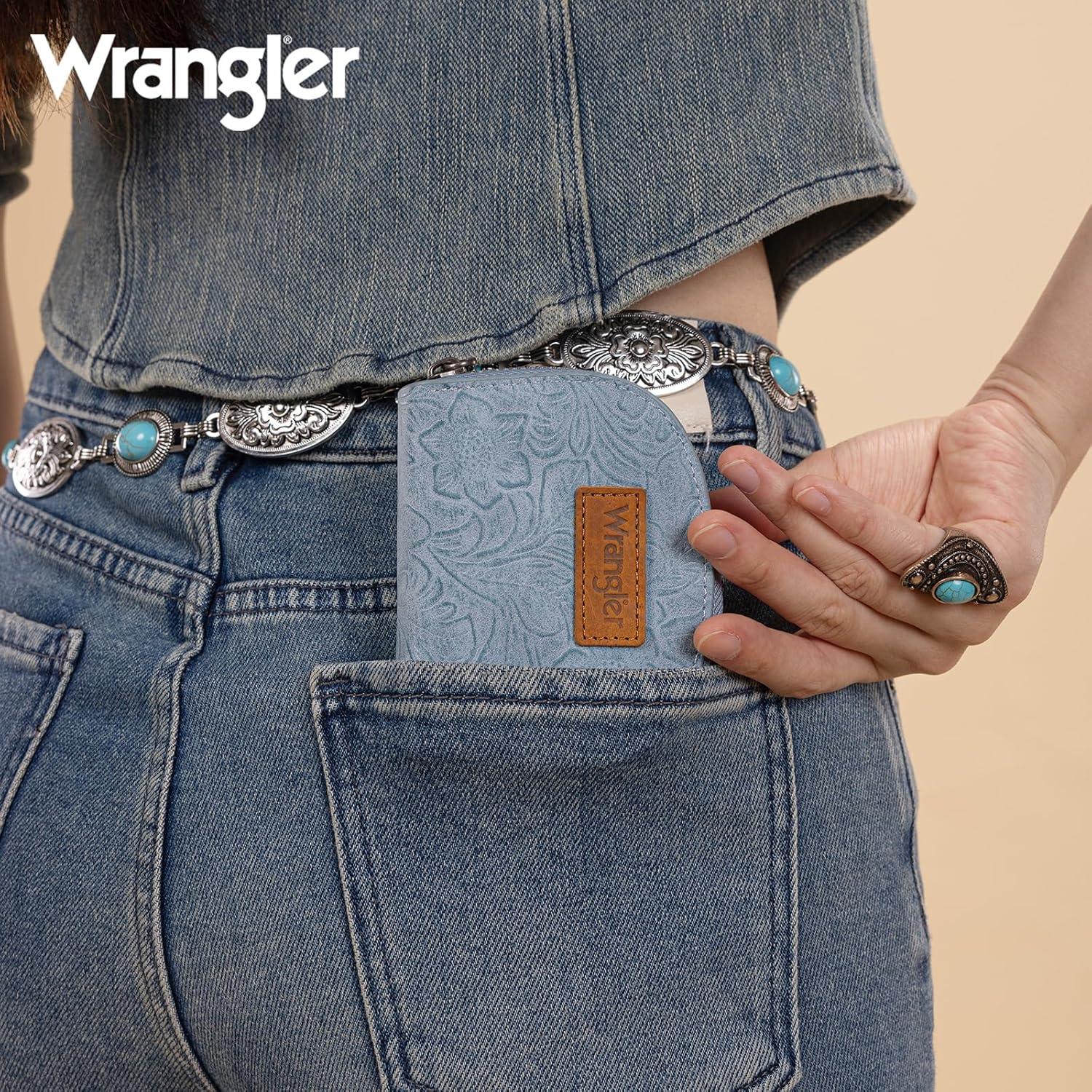imageMontana West Wrangler Small Keychain Wallet for Women RFID Blocking Credit Card Holder Floral Tooling Coin Purse Brown WG338W1021BRFloral Jean with Keychain