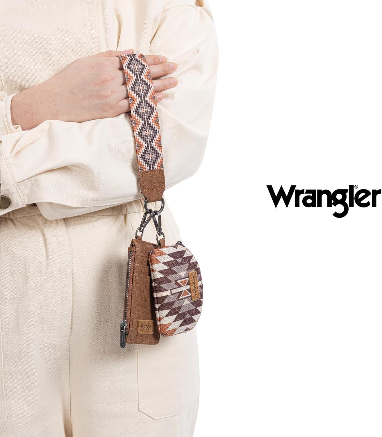 imageWrangler Western Aztec Keychain Wristlet Wallets for Women Dual Pouch Wristlet Portable Credit Card Holder Wallet with Zipper Pocket WG2213W0051BKAngel Brown
