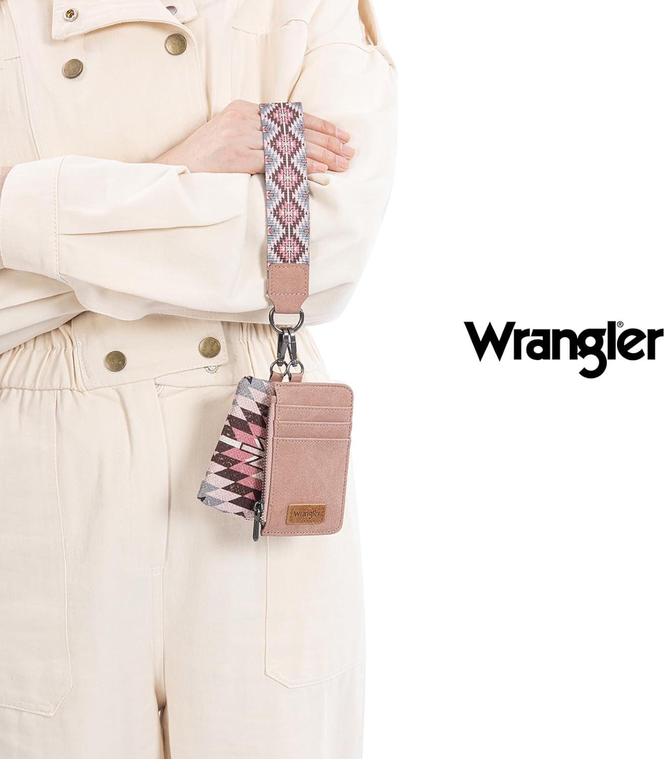imageWrangler Western Aztec Keychain Wristlet Wallets for Women Dual Pouch Wristlet Portable Credit Card Holder Wallet with Zipper Pocket WG2213W0051BKAngel Pink