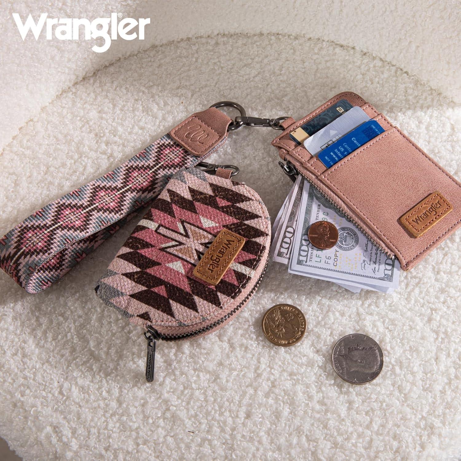 imageWrangler Western Aztec Keychain Wristlet Wallets for Women Dual Pouch Wristlet Portable Credit Card Holder Wallet with Zipper Pocket WG2213W0051BKAngel Pink
