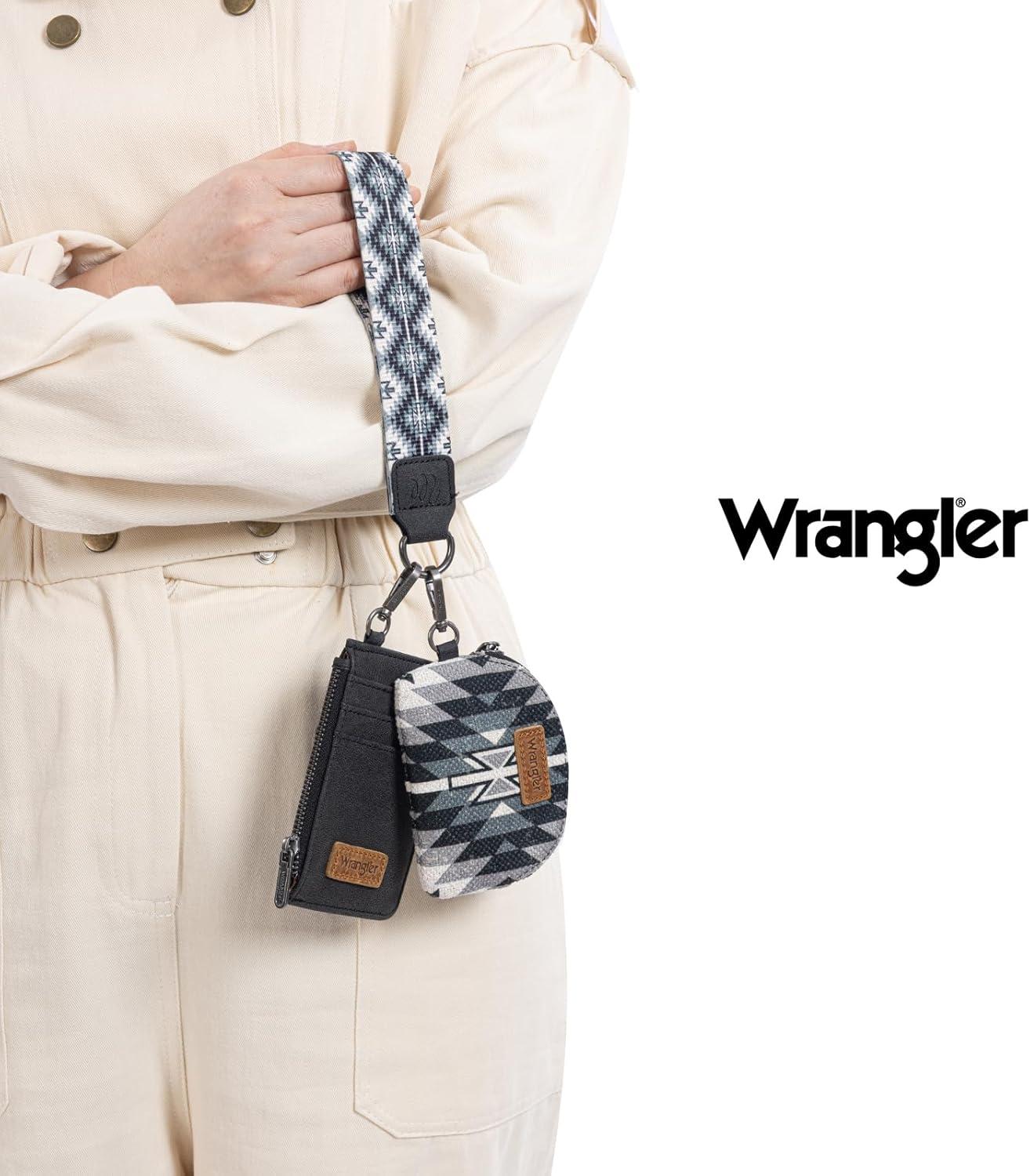 imageWrangler Western Aztec Keychain Wristlet Wallets for Women Dual Pouch Wristlet Portable Credit Card Holder Wallet with Zipper Pocket WG2213W0051BKAngel Aztec Black