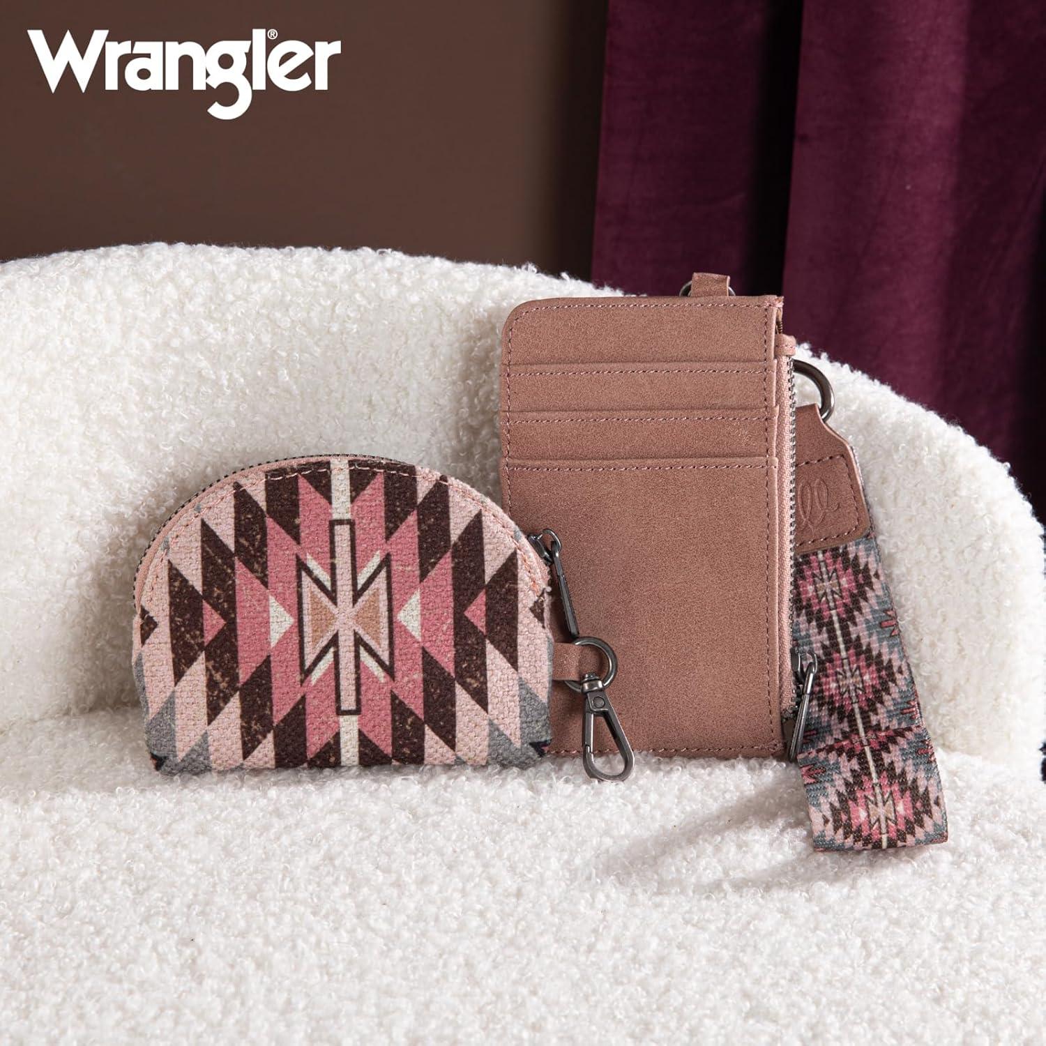 imageWrangler Western Aztec Keychain Wristlet Wallets for Women Dual Pouch Wristlet Portable Credit Card Holder Wallet with Zipper Pocket WG2213W0051BKAngel Pink