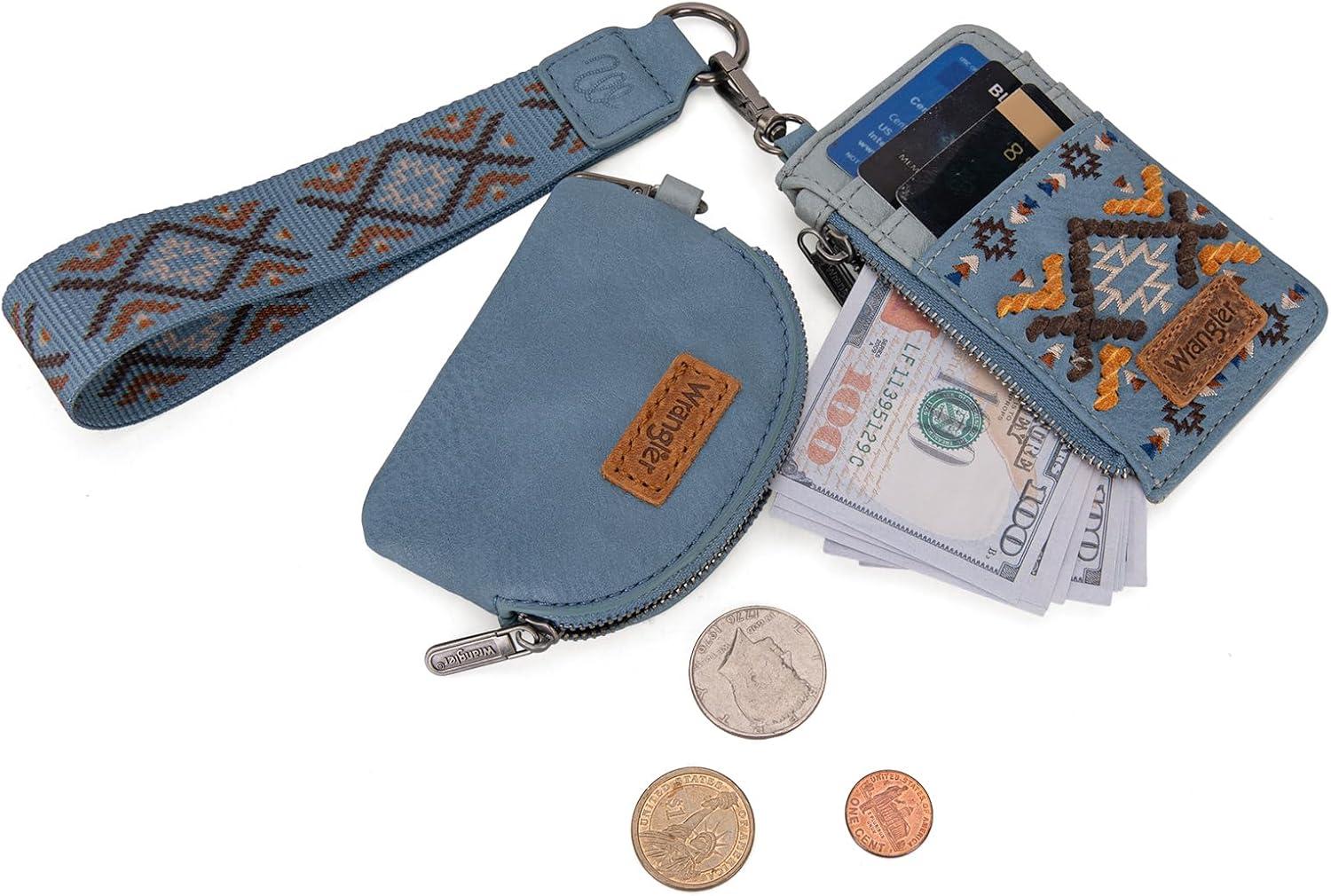 imageWrangler Western Aztec Keychain Wristlet Wallets for Women Dual Pouch Wristlet Portable Credit Card Holder Wallet with Zipper Pocket WG2213W0051BKAztecJean