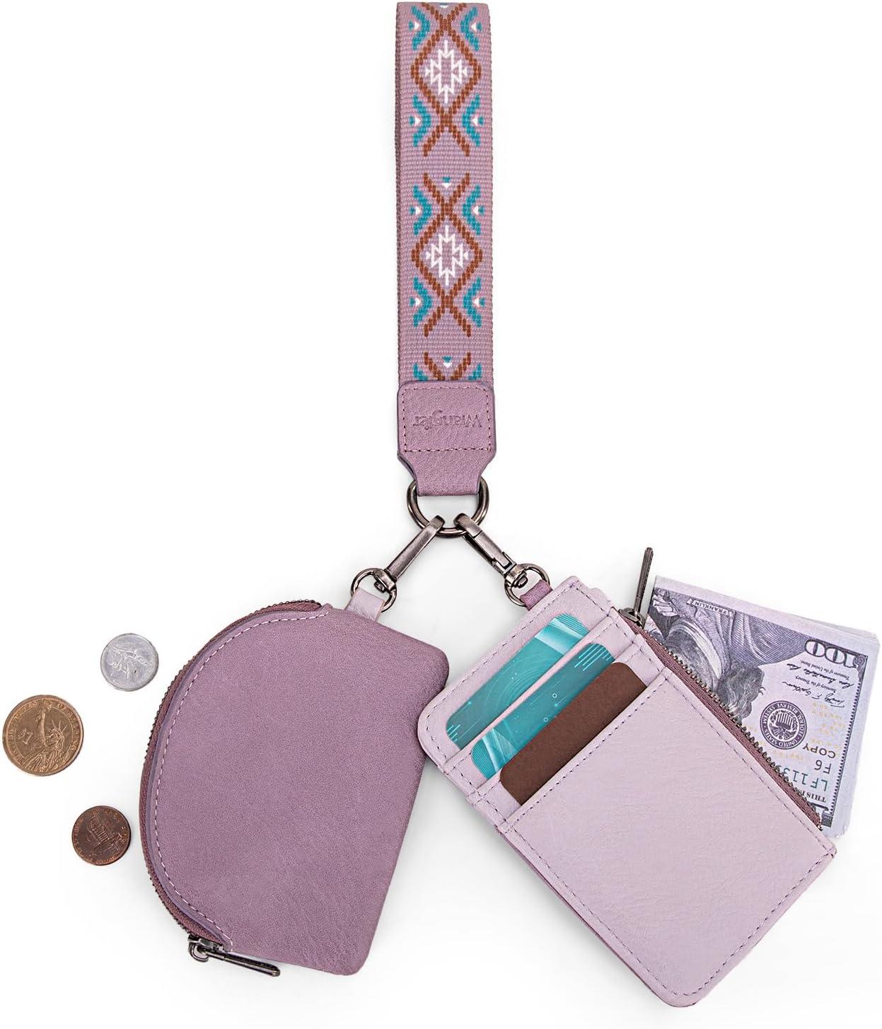 imageWrangler Western Aztec Keychain Wristlet Wallets for Women Dual Pouch Wristlet Portable Credit Card Holder Wallet with Zipper Pocket WG2213W0051BKAztecPurple