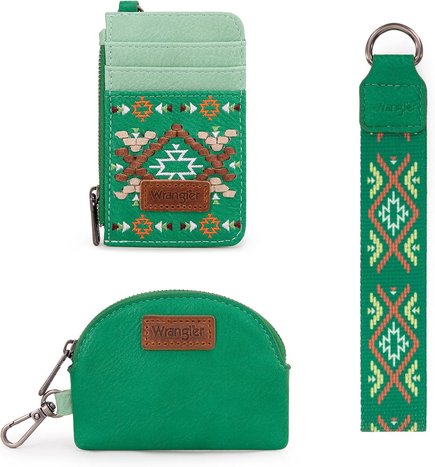 imageWrangler Western Aztec Keychain Wristlet Wallets for Women Dual Pouch Wristlet Portable Credit Card Holder Wallet with Zipper Pocket WG2213W0051BKAztecLightgreen