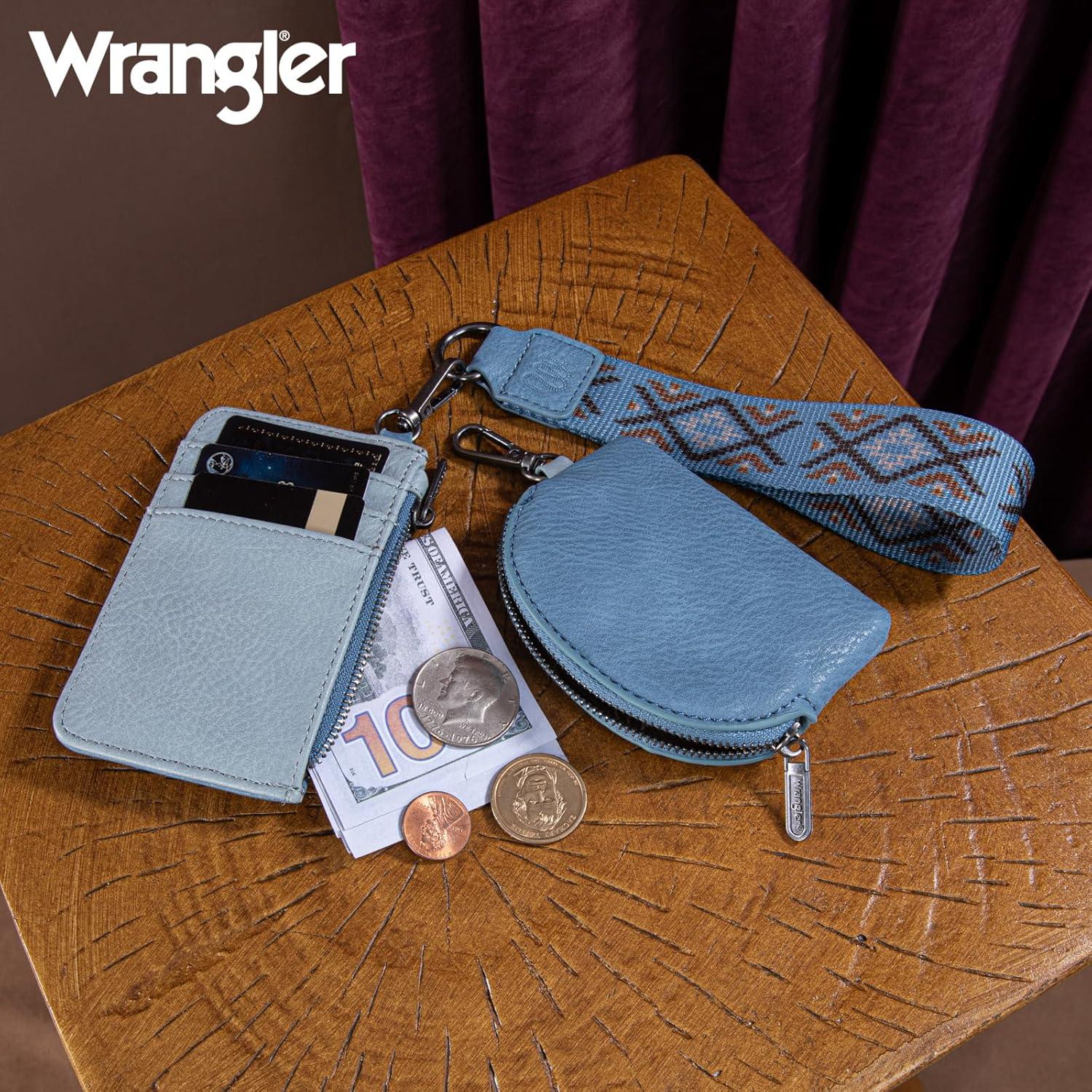 imageWrangler Western Aztec Keychain Wristlet Wallets for Women Dual Pouch Wristlet Portable Credit Card Holder Wallet with Zipper Pocket WG2213W0051BKAztecJean