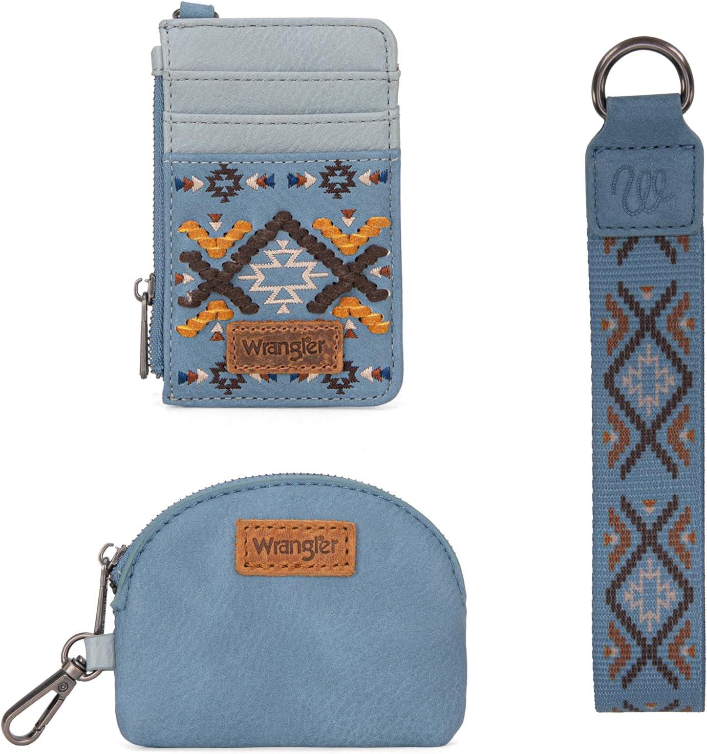 imageWrangler Western Aztec Keychain Wristlet Wallets for Women Dual Pouch Wristlet Portable Credit Card Holder Wallet with Zipper Pocket WG2213W0051BKAztecJean