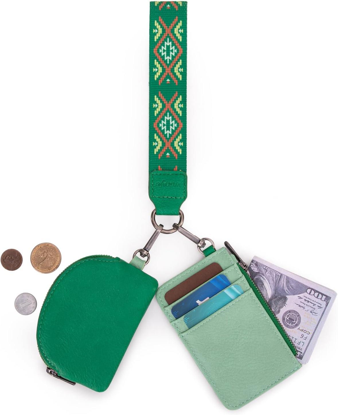 imageWrangler Western Aztec Keychain Wristlet Wallets for Women Dual Pouch Wristlet Portable Credit Card Holder Wallet with Zipper Pocket WG2213W0051BKAztecLightgreen