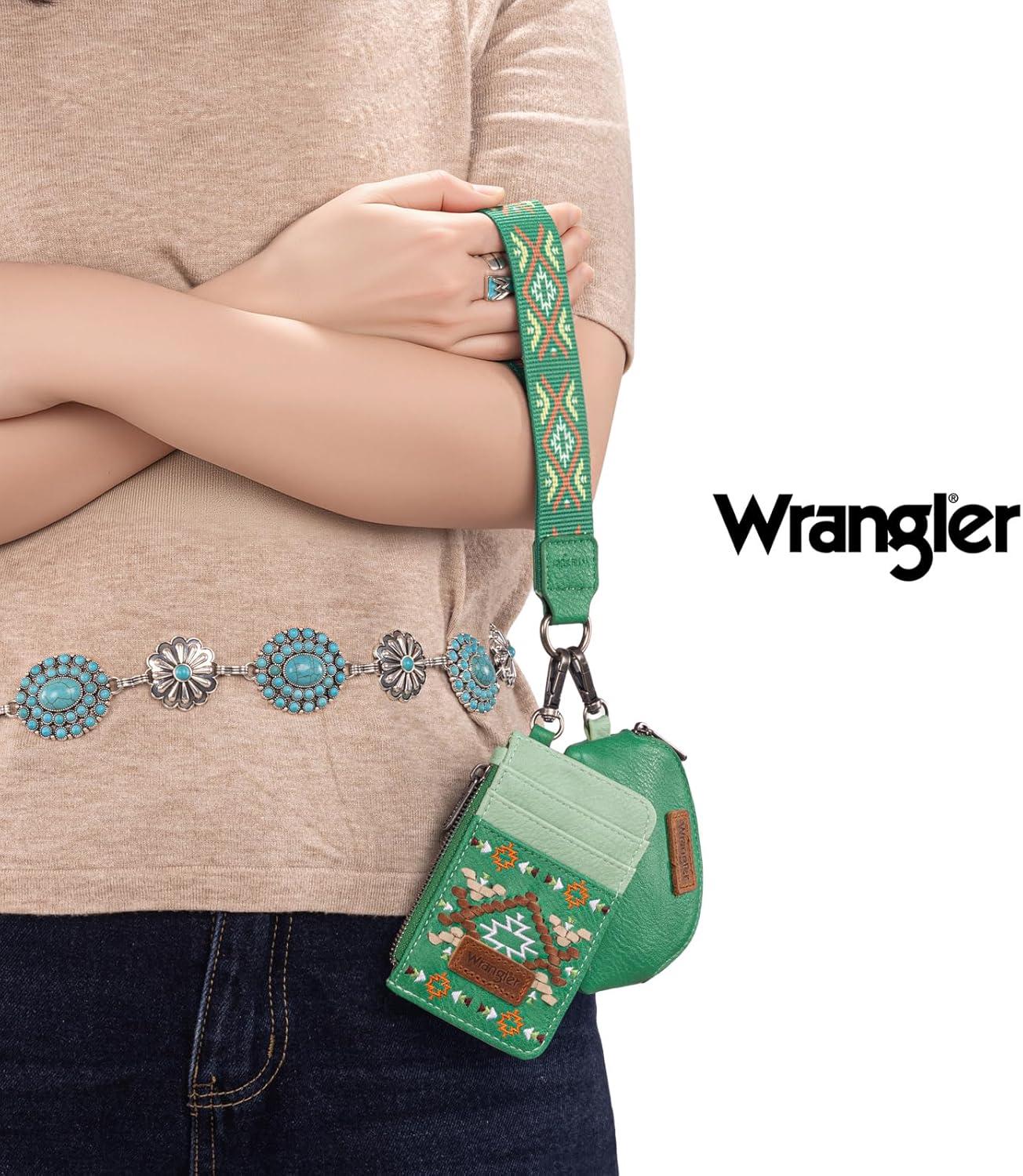 imageWrangler Western Aztec Keychain Wristlet Wallets for Women Dual Pouch Wristlet Portable Credit Card Holder Wallet with Zipper Pocket WG2213W0051BKAztecLightgreen