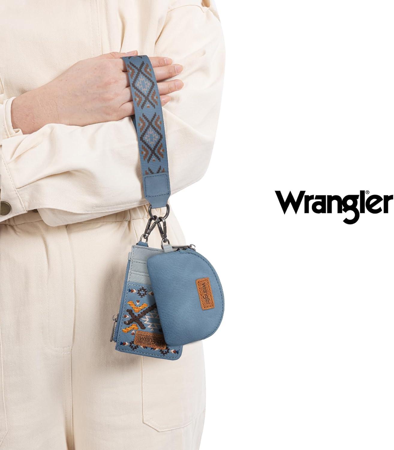 imageWrangler Western Aztec Keychain Wristlet Wallets for Women Dual Pouch Wristlet Portable Credit Card Holder Wallet with Zipper Pocket WG2213W0051BKAztecJean