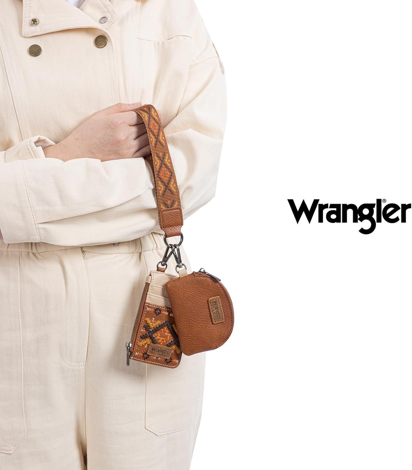 imageWrangler Western Aztec Keychain Wristlet Wallets for Women Dual Pouch Wristlet Portable Credit Card Holder Wallet with Zipper Pocket WG2213W0051BKAztecBrown