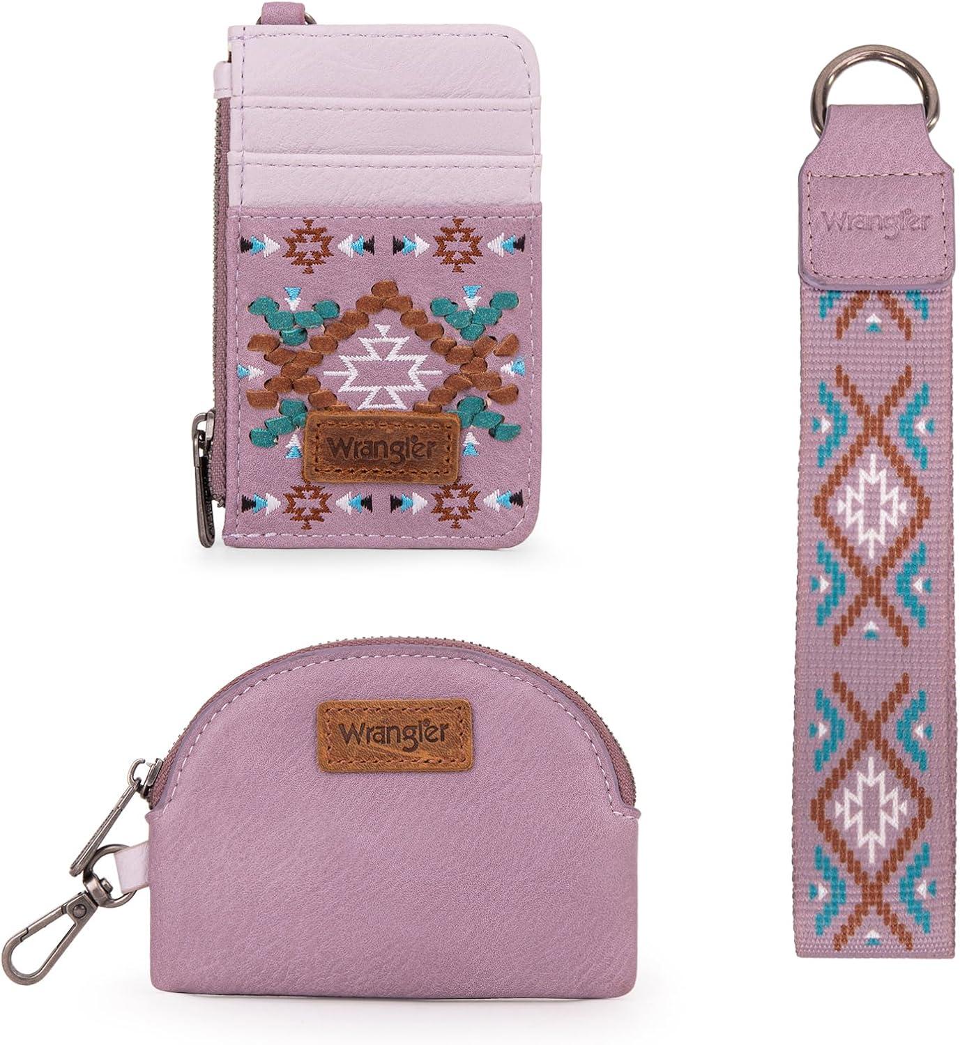 imageWrangler Western Aztec Keychain Wristlet Wallets for Women Dual Pouch Wristlet Portable Credit Card Holder Wallet with Zipper Pocket WG2213W0051BKAztecPurple