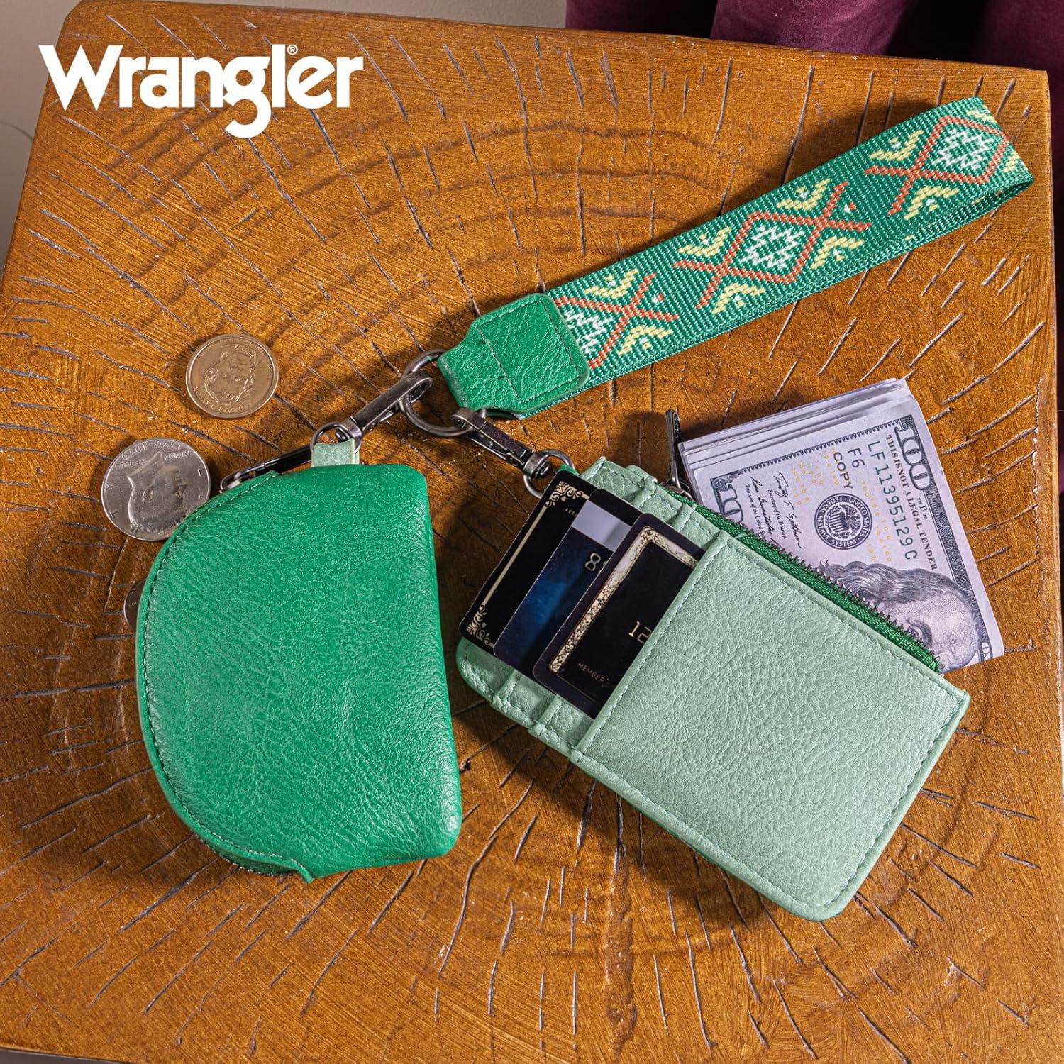 imageWrangler Western Aztec Keychain Wristlet Wallets for Women Dual Pouch Wristlet Portable Credit Card Holder Wallet with Zipper Pocket WG2213W0051BKAztecLightgreen
