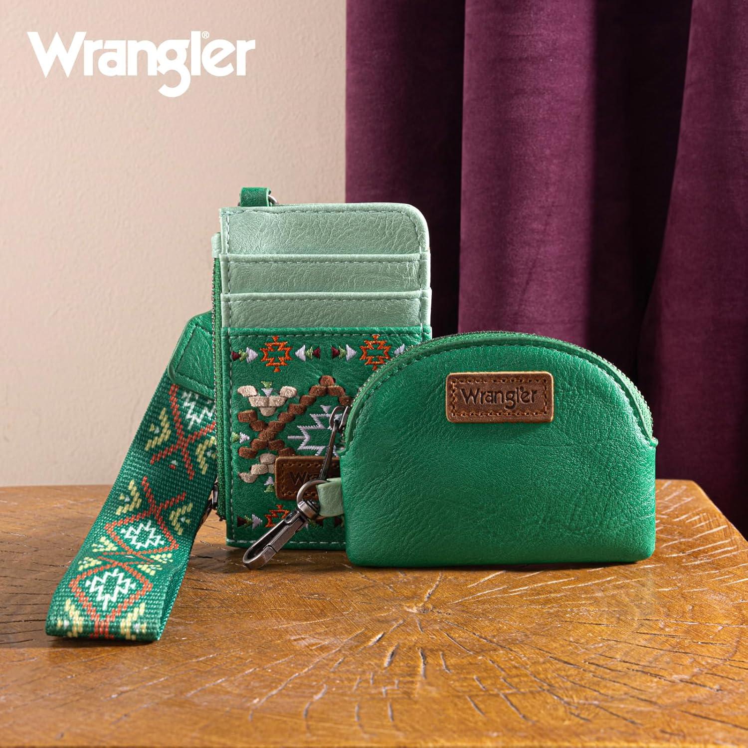 imageWrangler Western Aztec Keychain Wristlet Wallets for Women Dual Pouch Wristlet Portable Credit Card Holder Wallet with Zipper Pocket WG2213W0051BKAztecLightgreen
