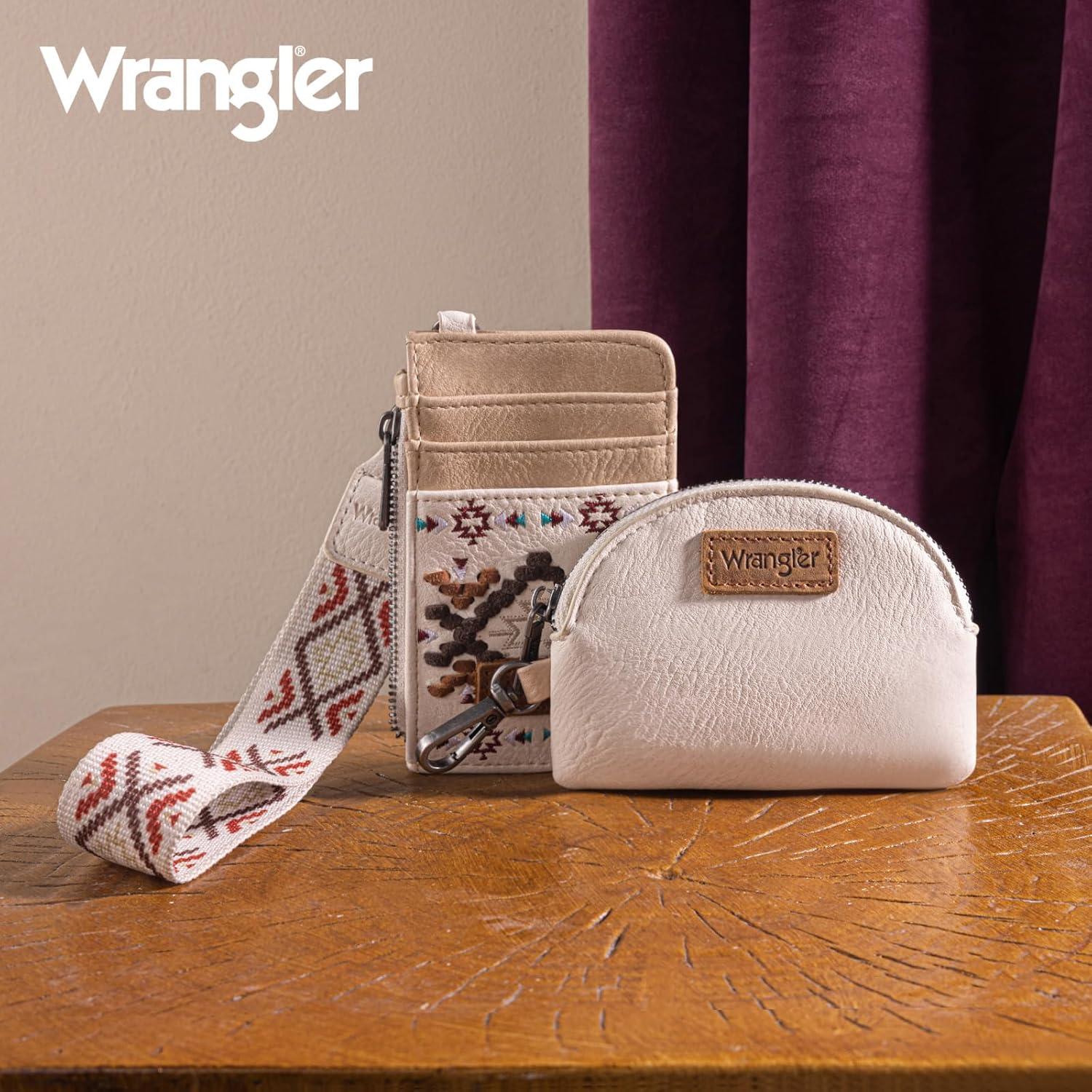 imageWrangler Western Aztec Keychain Wristlet Wallets for Women Dual Pouch Wristlet Portable Credit Card Holder Wallet with Zipper Pocket WG2213W0051BKAztecTan