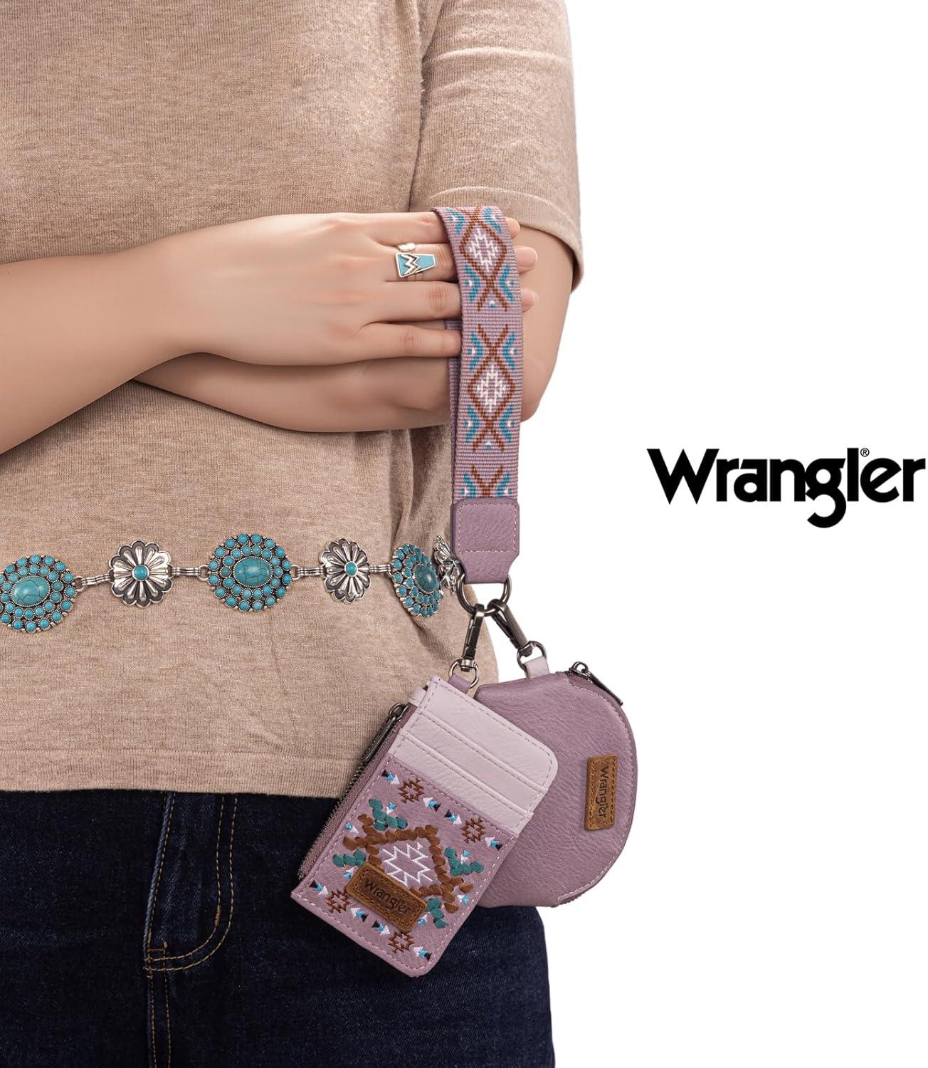 imageWrangler Western Aztec Keychain Wristlet Wallets for Women Dual Pouch Wristlet Portable Credit Card Holder Wallet with Zipper Pocket WG2213W0051BKAztecPurple