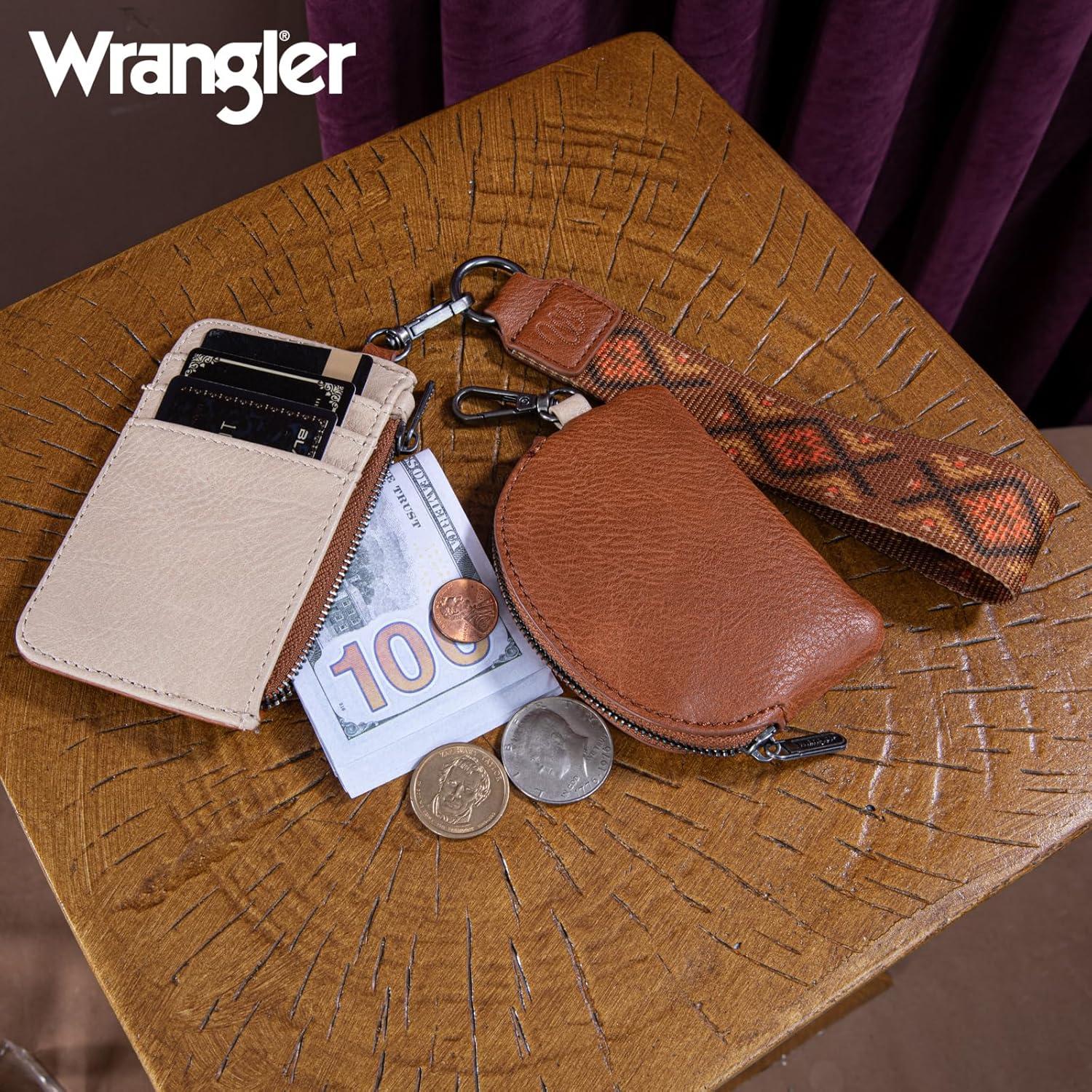 imageWrangler Western Aztec Keychain Wristlet Wallets for Women Dual Pouch Wristlet Portable Credit Card Holder Wallet with Zipper Pocket WG2213W0051BKAztecBrown