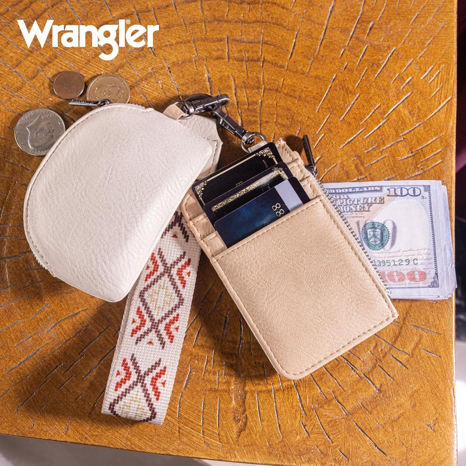imageWrangler Western Aztec Keychain Wristlet Wallets for Women Dual Pouch Wristlet Portable Credit Card Holder Wallet with Zipper Pocket WG2213W0051BKAztecTan