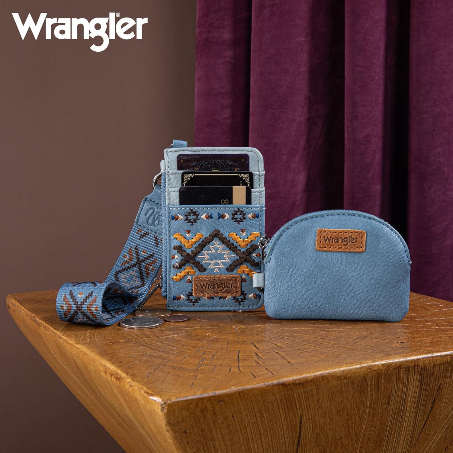imageWrangler Western Aztec Keychain Wristlet Wallets for Women Dual Pouch Wristlet Portable Credit Card Holder Wallet with Zipper Pocket WG2213W0051BKAztecJean