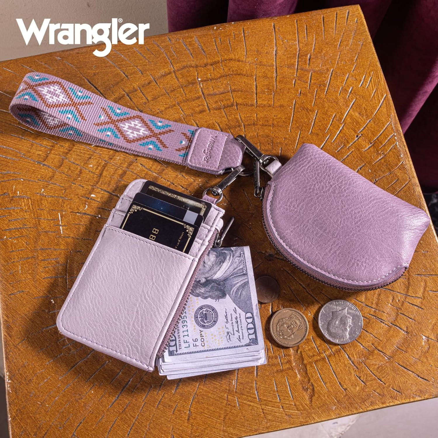 imageWrangler Western Aztec Keychain Wristlet Wallets for Women Dual Pouch Wristlet Portable Credit Card Holder Wallet with Zipper Pocket WG2213W0051BKAztecPurple