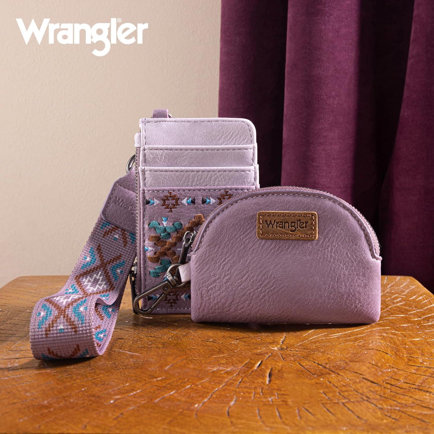 imageWrangler Western Aztec Keychain Wristlet Wallets for Women Dual Pouch Wristlet Portable Credit Card Holder Wallet with Zipper Pocket WG2213W0051BKAztecPurple