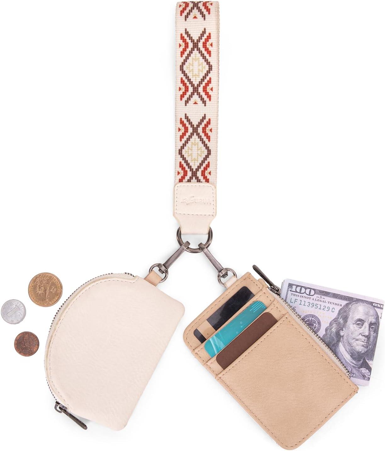 imageWrangler Western Aztec Keychain Wristlet Wallets for Women Dual Pouch Wristlet Portable Credit Card Holder Wallet with Zipper Pocket WG2213W0051BKAztecTan