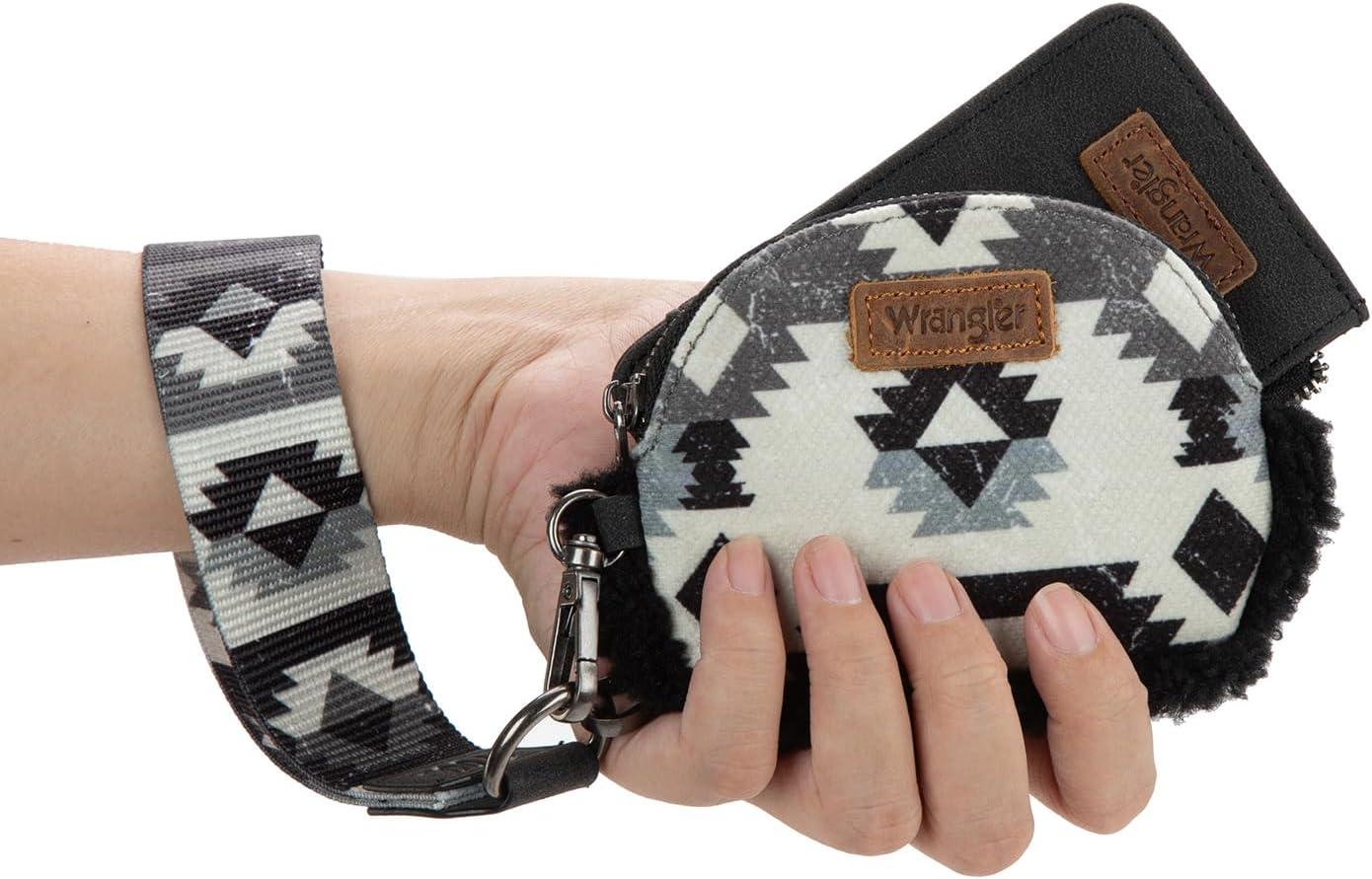imageWrangler Western Aztec Keychain Wristlet Wallets for Women Dual Pouch Wristlet Portable Credit Card Holder Wallet with Zipper Pocket WG2213W0051BKBlack
