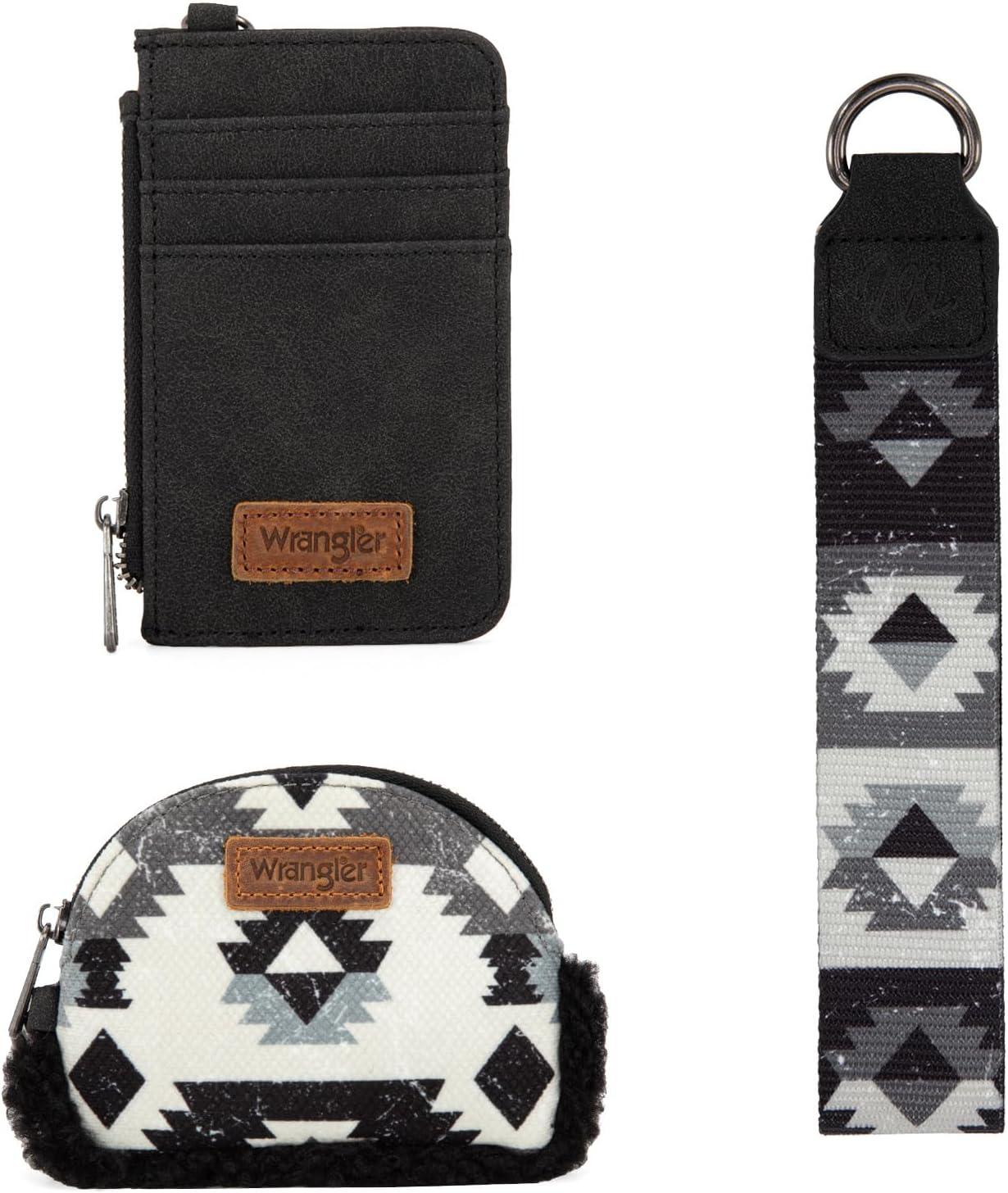 imageWrangler Western Aztec Keychain Wristlet Wallets for Women Dual Pouch Wristlet Portable Credit Card Holder Wallet with Zipper Pocket WG2213W0051BKBlack