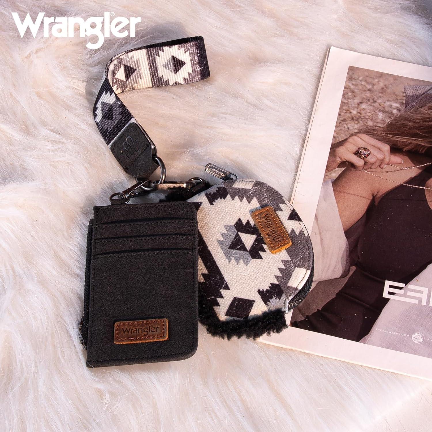 imageWrangler Western Aztec Keychain Wristlet Wallets for Women Dual Pouch Wristlet Portable Credit Card Holder Wallet with Zipper Pocket WG2213W0051BKBlack