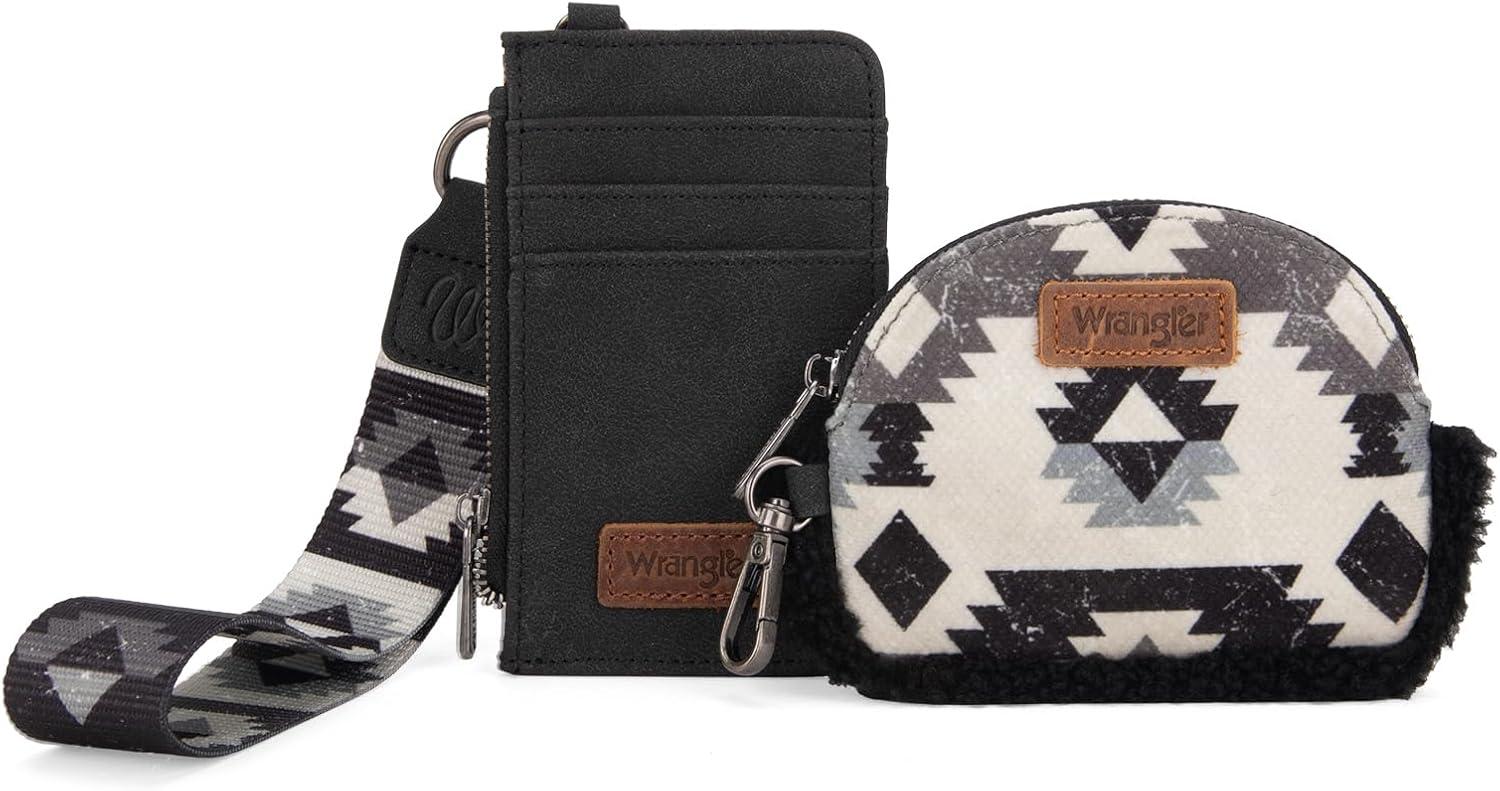 imageWrangler Western Aztec Keychain Wristlet Wallets for Women Dual Pouch Wristlet Portable Credit Card Holder Wallet with Zipper Pocket WG2213W0051BKBlack