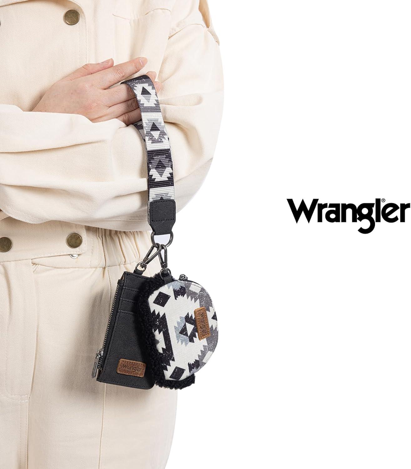 imageWrangler Western Aztec Keychain Wristlet Wallets for Women Dual Pouch Wristlet Portable Credit Card Holder Wallet with Zipper Pocket WG2213W0051BKBlack