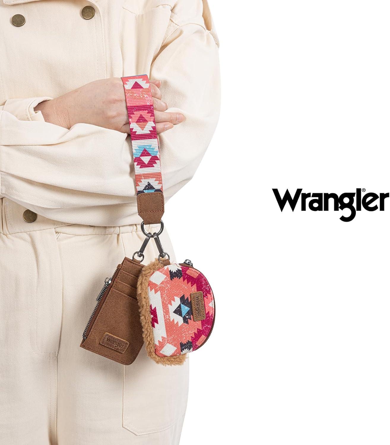 imageWrangler Western Aztec Keychain Wristlet Wallets for Women Dual Pouch Wristlet Portable Credit Card Holder Wallet with Zipper Pocket WG2213W0051BKMulticolor