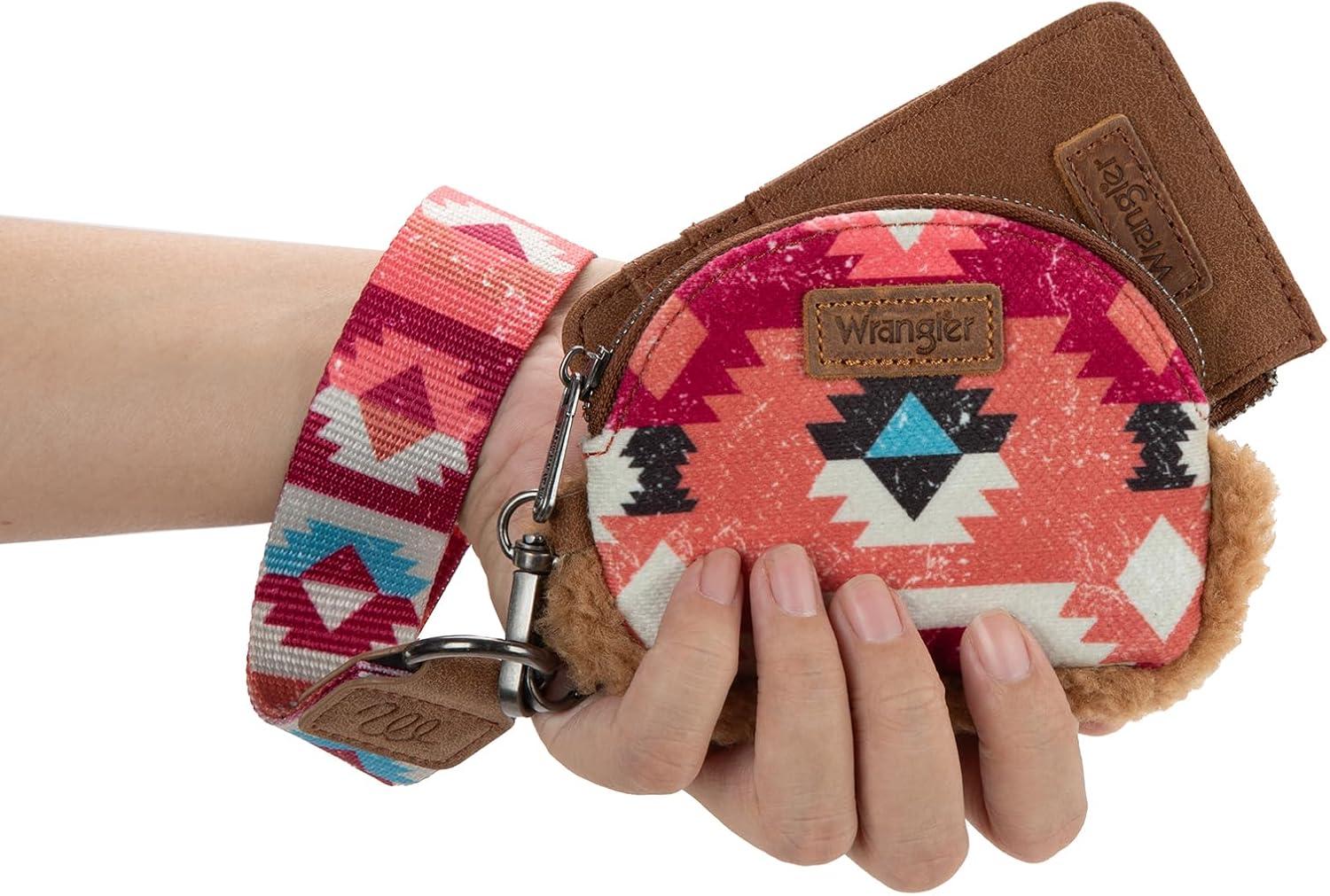 imageWrangler Western Aztec Keychain Wristlet Wallets for Women Dual Pouch Wristlet Portable Credit Card Holder Wallet with Zipper Pocket WG2213W0051BKMulticolor